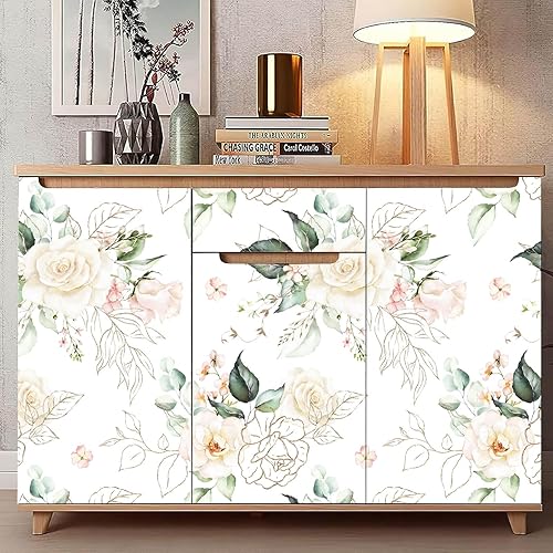 Miniatura 6 de Papel tapiz floral para despegar y pegar, papel de contacto extraíble, hojas de oro rosa, bohemio, fácil de despegar, autoadhesivo, impermeable,