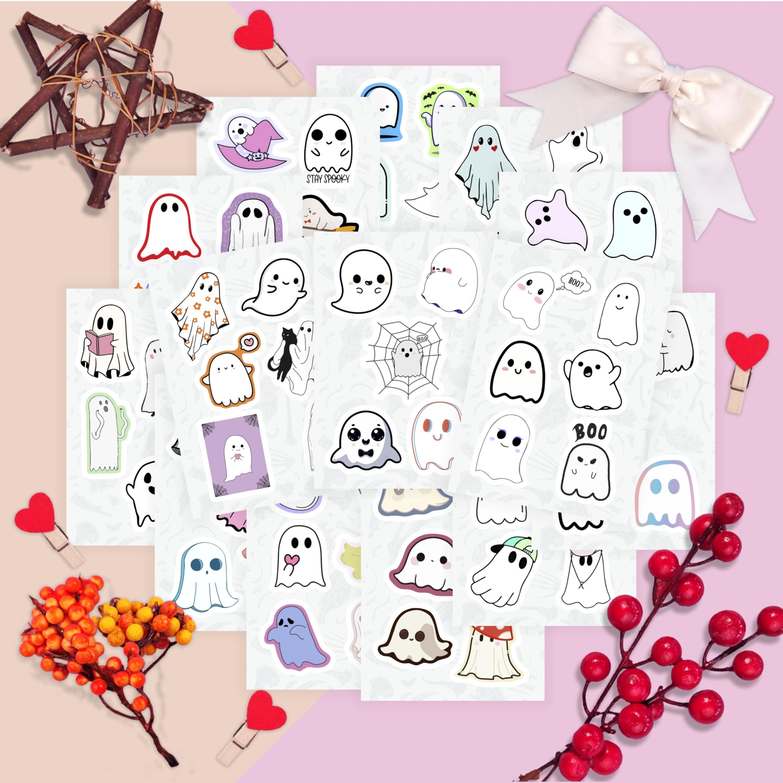 BulbaCraft 100 adesivi fantasma per bottiglia d'acqua e computer portatile, bomboniere e decorazioni fantasma, decalcomanie in vinile impermeabili, adesivi divertenti per Halloween e regali per donne