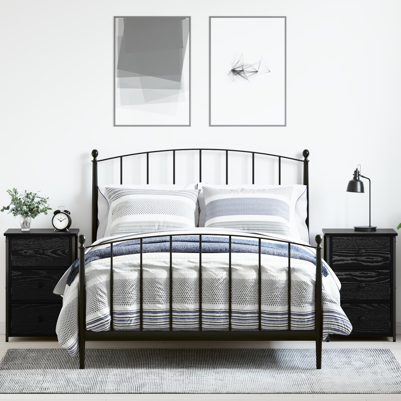 Black Oak Nachttisch Set mit 6 Schubladen, Schlafzimmer Nachttische in schwarzer Eiche, Stauraum Lösung, moderne Nachttische mit Schubladen, stilvolles Möbel Set