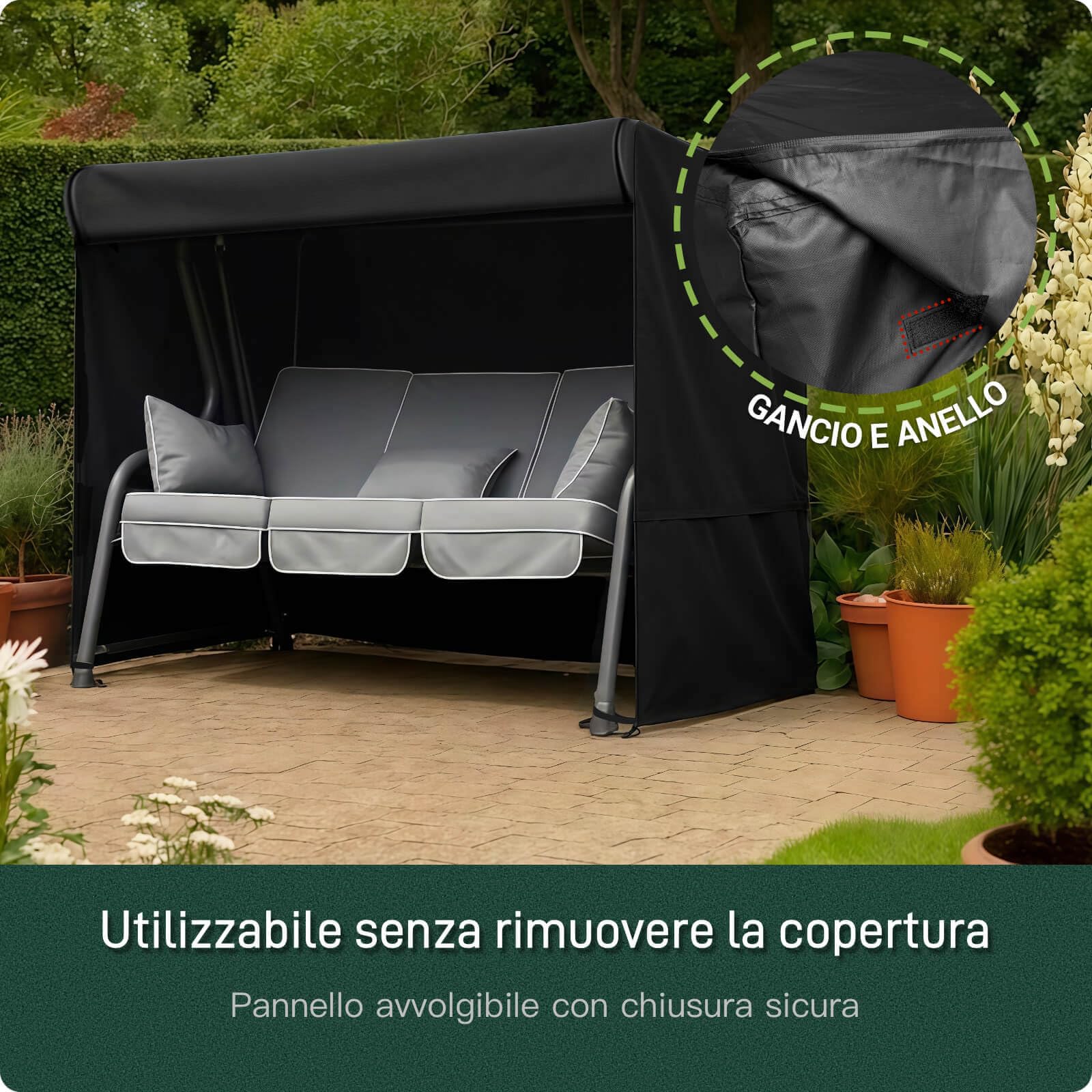 AWNIC Copri Dondolo 2 Posti Impermeabile Resistente ai Raggi UV e Agli Strappi Copertura Dondolo 420D Oxford Durevole Adatto per le Dondolo da Giardino 175x125x160cm