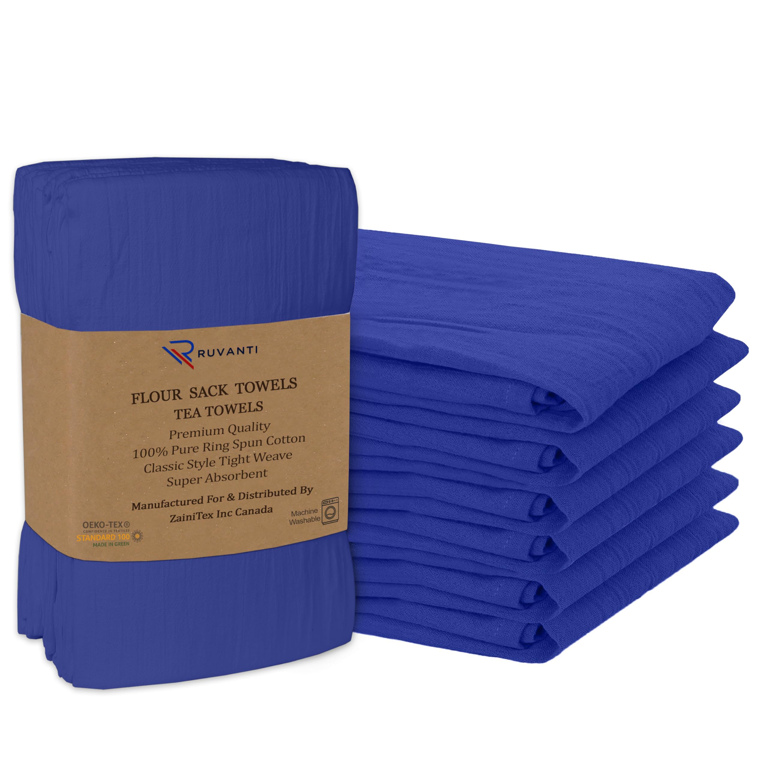 Ruvanti Flour Sack Towels 6 Pack 28x28 Inch, 100% Cotton Tea Towel, Reusable, Machine Washable, Absorbent BarTowels - Dish Cloth Perfect for Drying Dishes & Cleaning - Navy