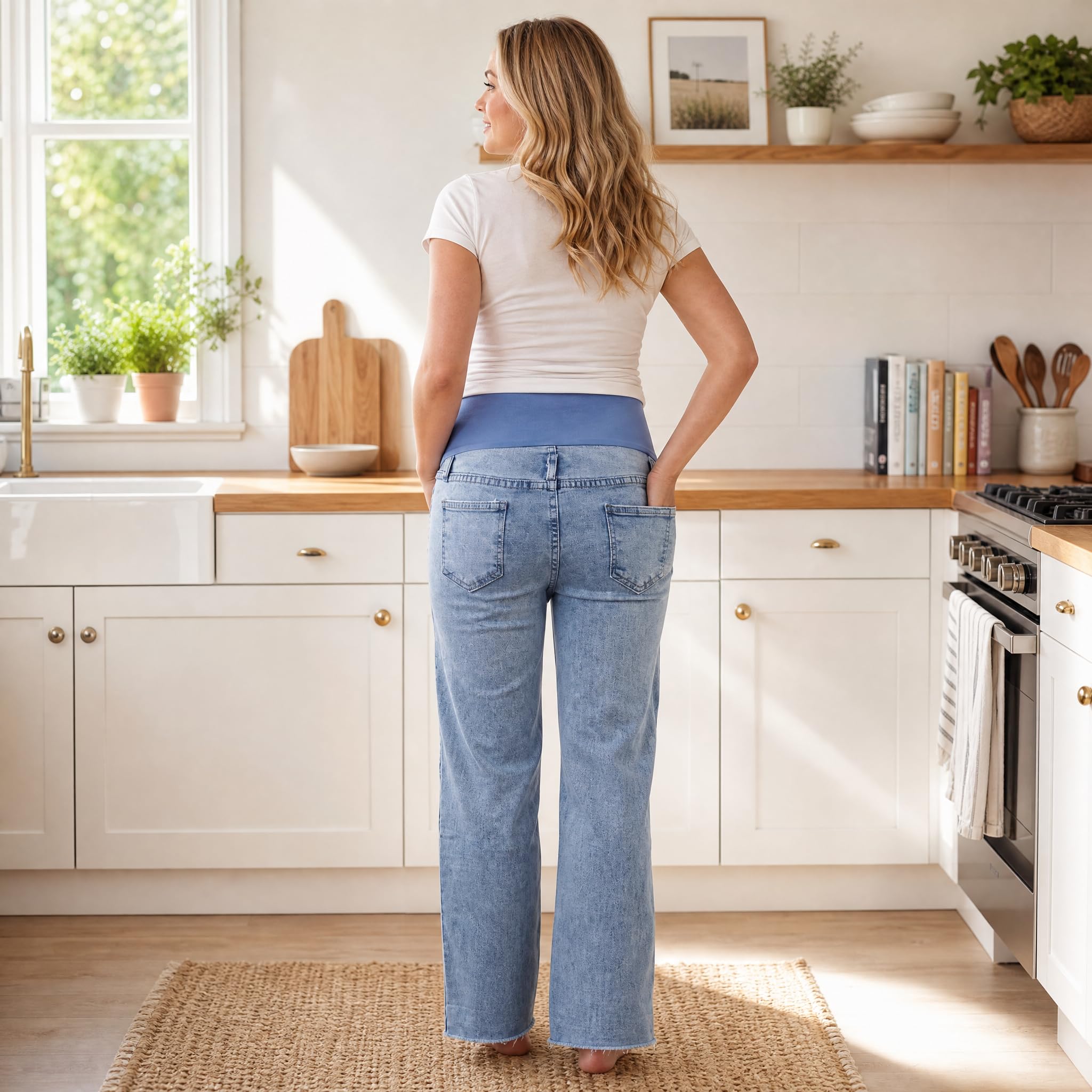 Cichic Umstandsjeans mit weitem Bein, zum Überziehen, Denim-Hose