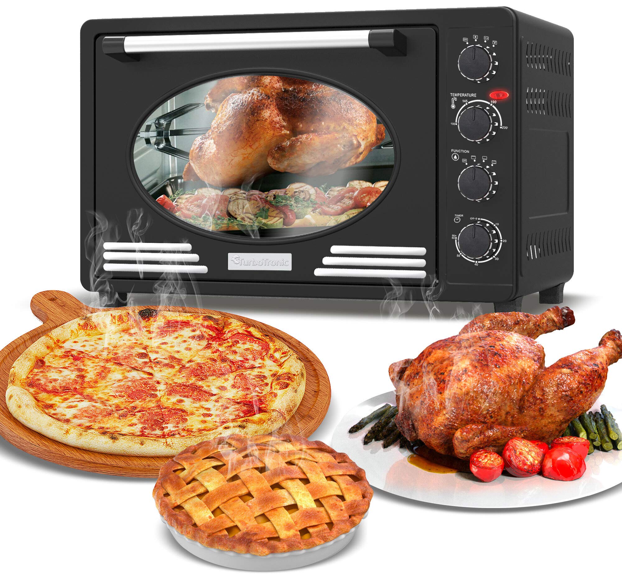 Turbotronic Retro Minibackofen mit Umluft 45l schwarz, rot, blau, beige 2000W, Mini Backofen, Pizzaofen, Grill