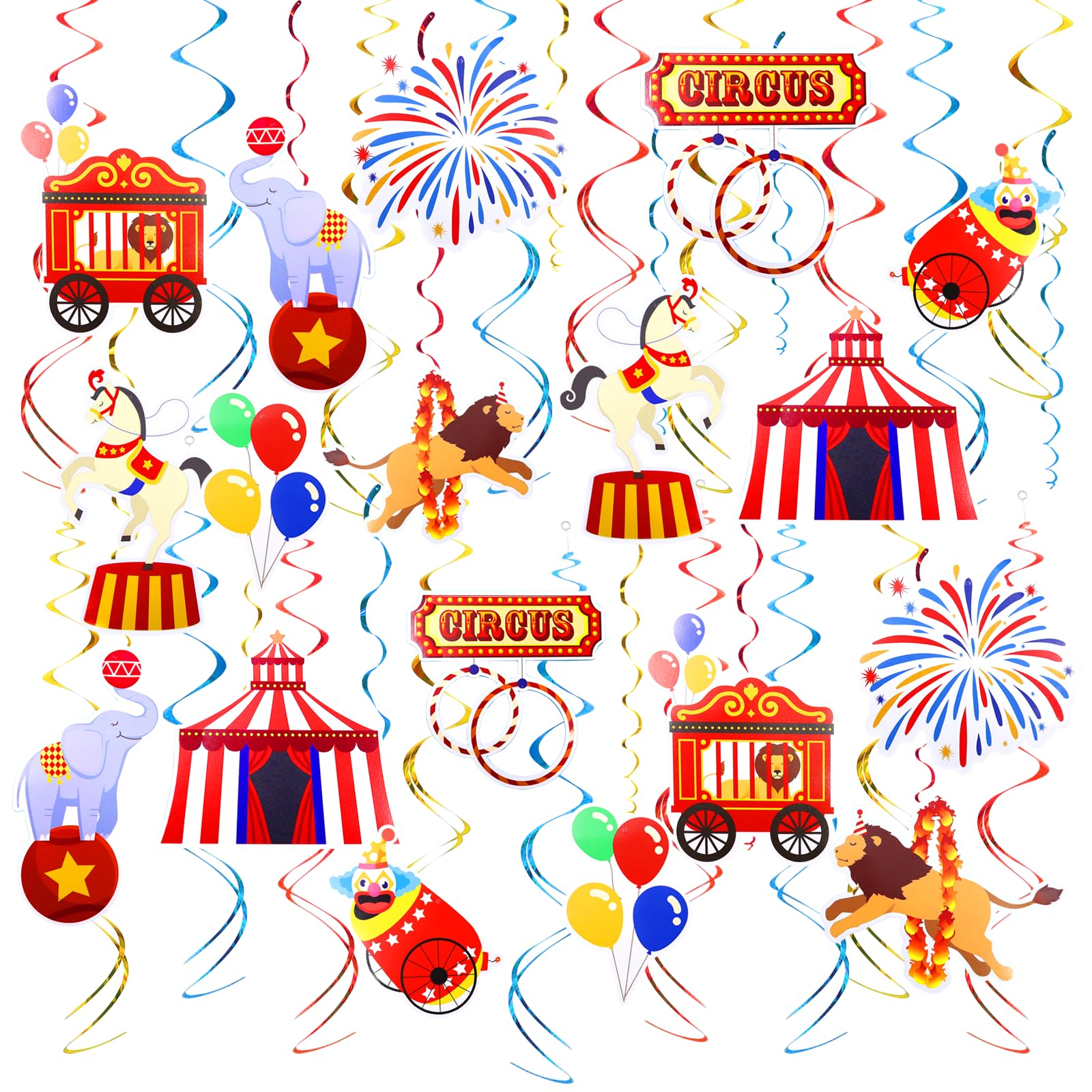 48 Pièces Tourbillon Suspendue Carnaval Foraine Décoration de Cirque Suspendue Tourbillonnante pour Plafond Tourbillons à Suspendre de Fête per Carnaval Décoration de Fête Foraine Cirque