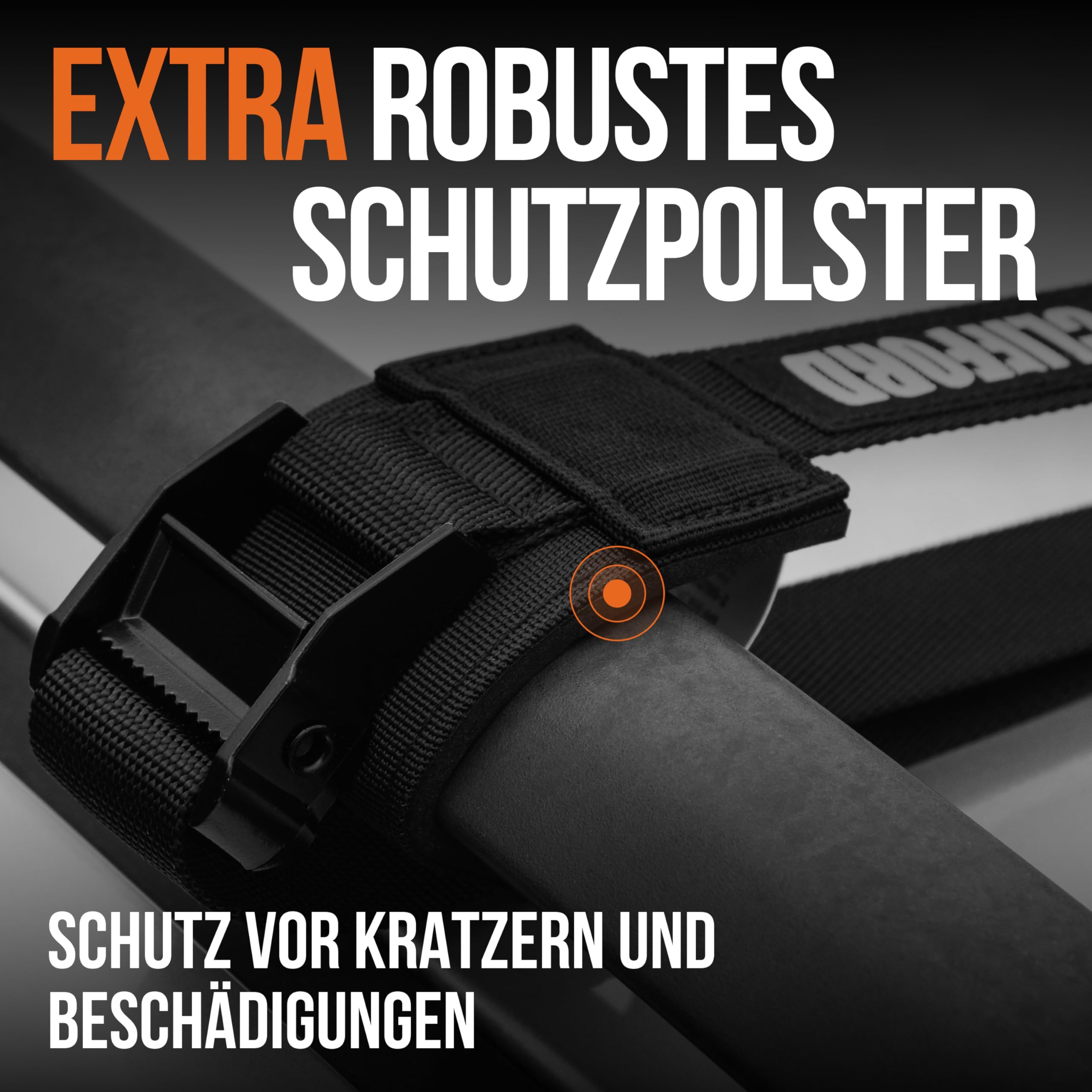 CLIFFORD Sicherheits-Spanngurt Extra Breit 38mm - Druckverteilender Zurrgurt nach EN12195-2, 400kg LC / 800kg Bruchlast, Profi-Befestigungsgurt für Motorrad, Dachbox, SUP, Bauholz, Transport
