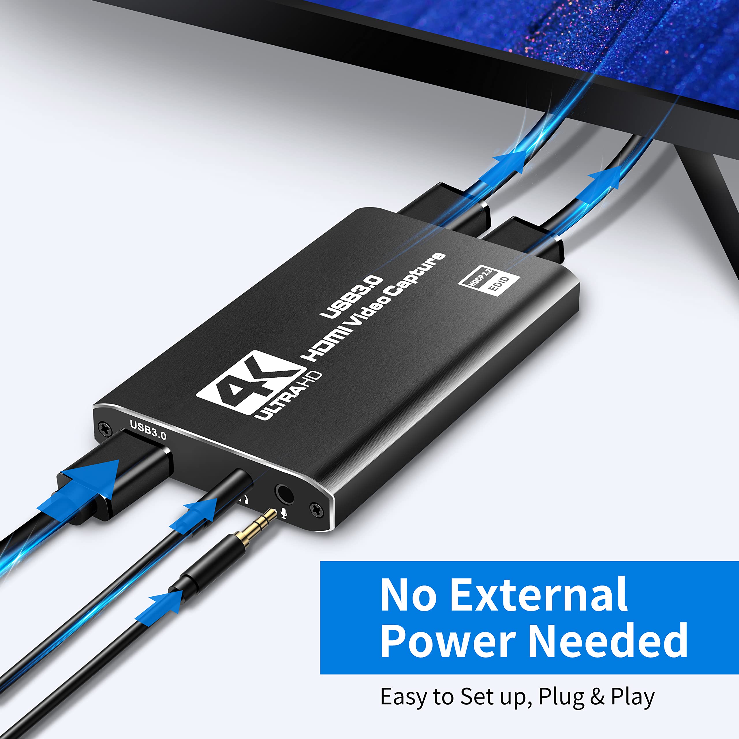 Karta przechwytywania gier USB 3.0 na HDMI, 4K Ultra HD HDMI na USB 3.0 nagrywanie przez DSLR kamera akcja do HDTV PS4, Switch, Xbox One i 360