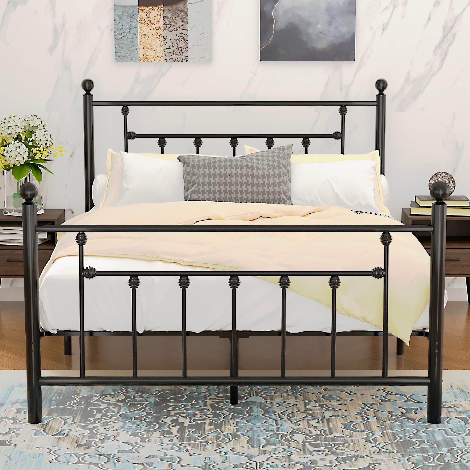 VECELO Full Size Metal Platform Bed Frame with Headboard and Footboard, Heavy Duty Slat Support/No Box Spring Needed Mattress Foundation/Underbed