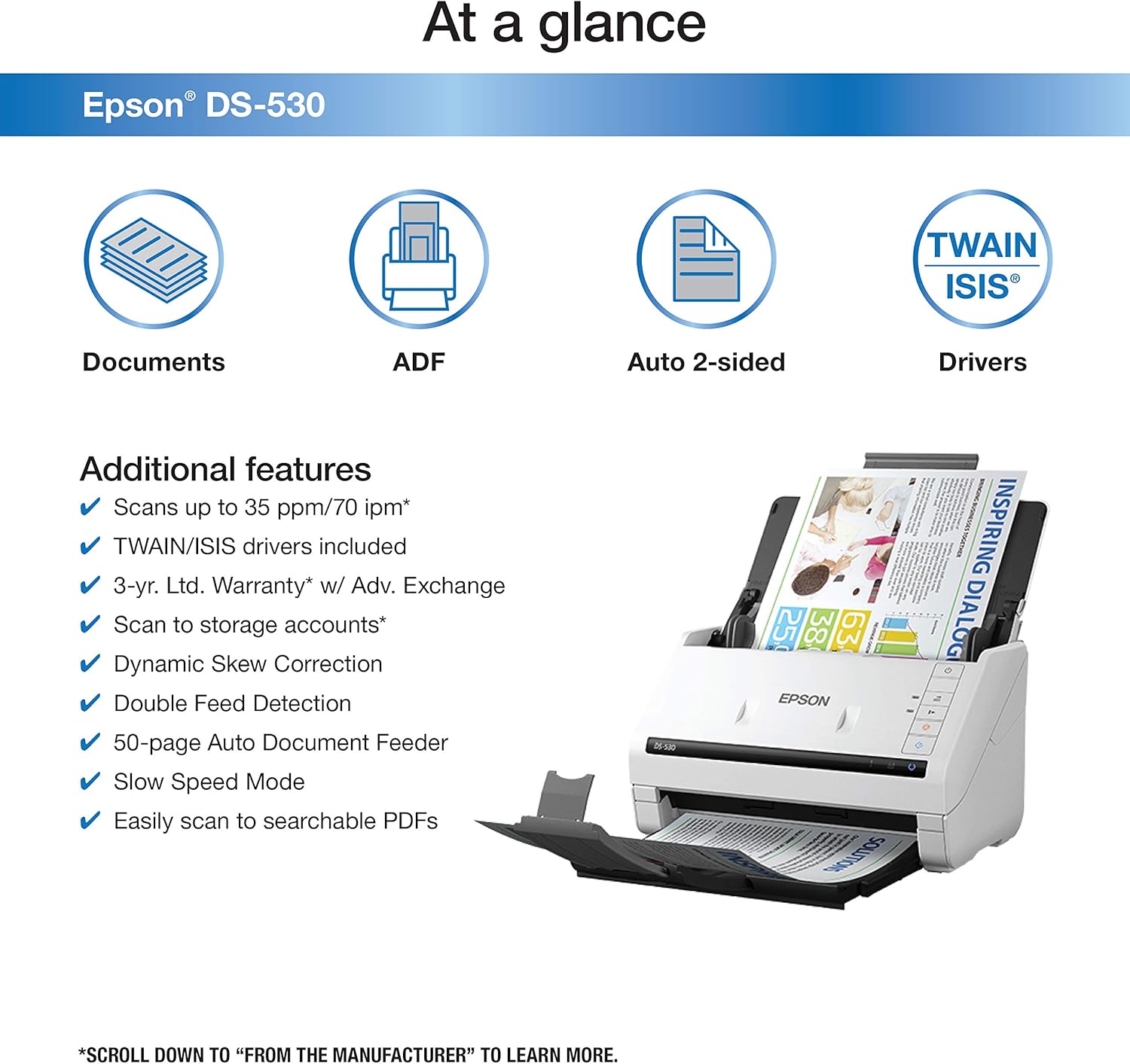 Epson DS-530 Document Scanner: 35ppm, TWAIN & ISIS Drivers