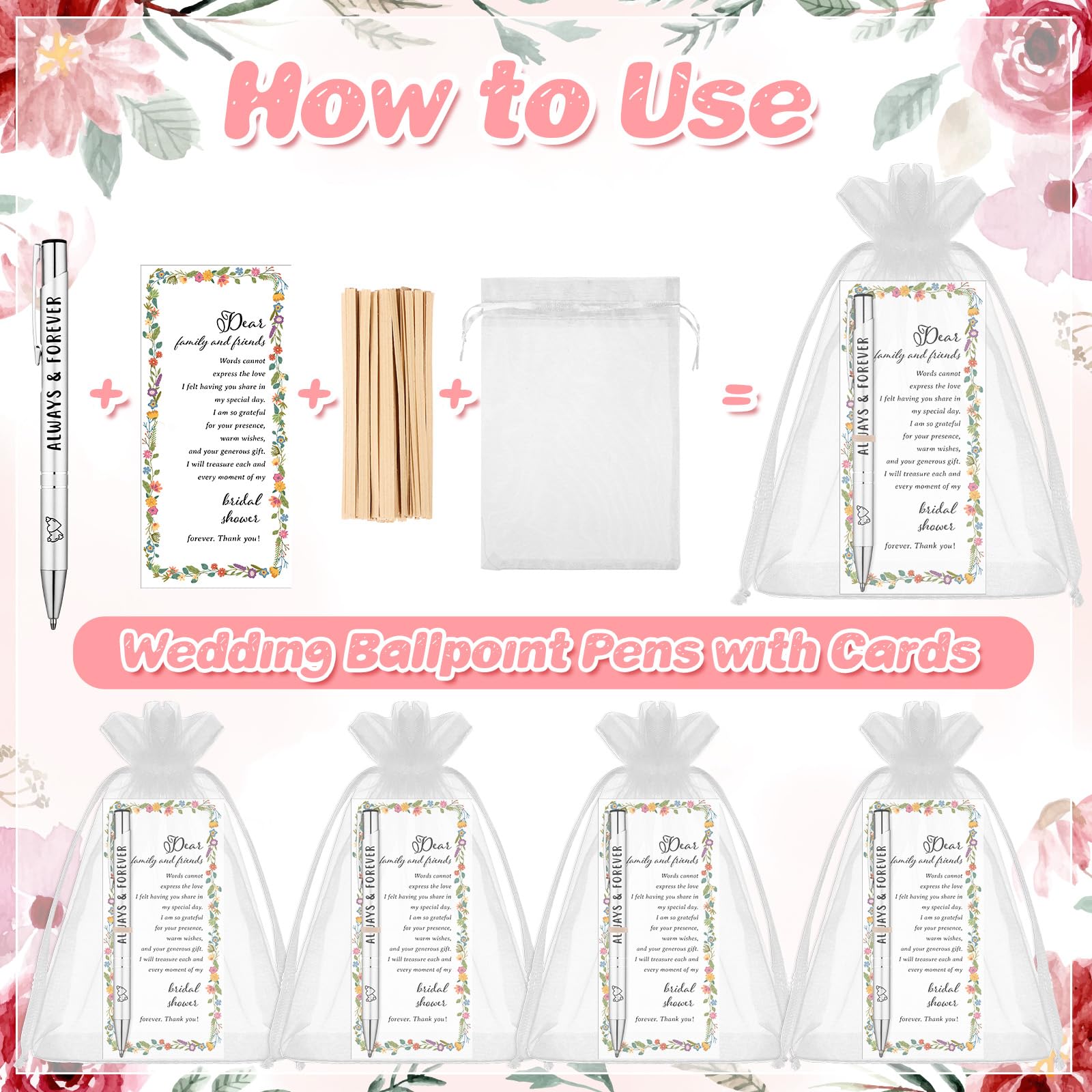 CNSJ 20 Sets Wedding Pens Bridal Shower Pen Favors for Guests with Thank You Cards for Guest Gifts Game Prizes Wedding Proposal Party Souvenirs - Image 4