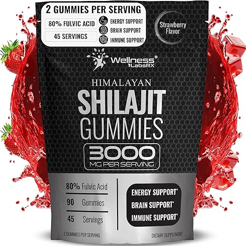 Shilajit - Gomitas para hombres, 3000 mg de Shilajit puro del Himalaya para mujeres, aptas para dieta cetogénica, ricas en minerales traza y ácido
