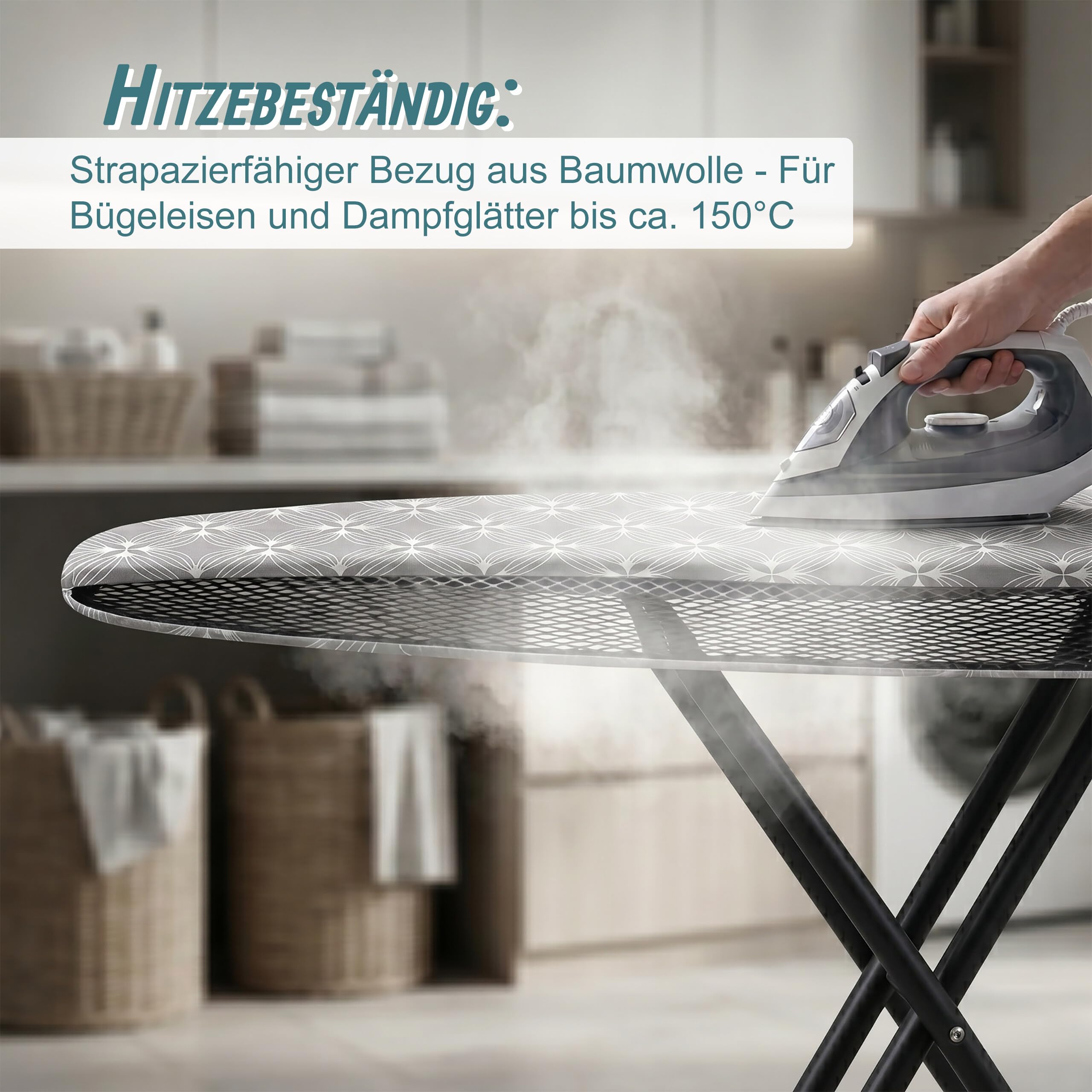 Relaxdays Bügelbrett & Dampfbrett, für Dampfbügeleisen & Dampfglätter, BxT: 109,5 x 35 cm, Bügelstation, klappbar, grau