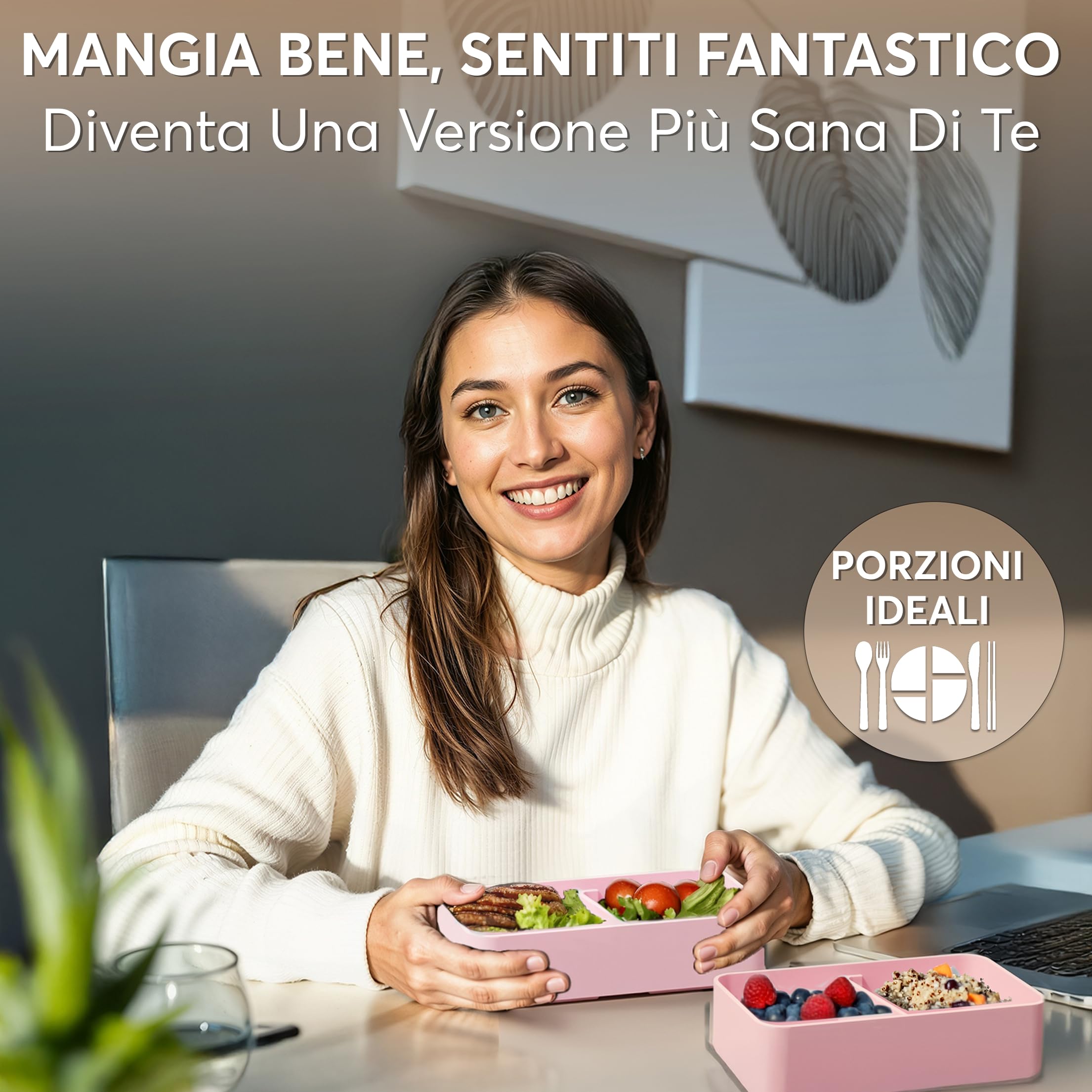 Umami Porta Pranzo Lunch Box Ermetico 4 Scomparti e Posate, Sicuro per Microonde, Lavastoviglie, Portapranzo Ufficio Bento Lunchbox Prova di Perdite per Adulti, Schiscetta Pranzo, Rosa Kawaii, 1200 ml