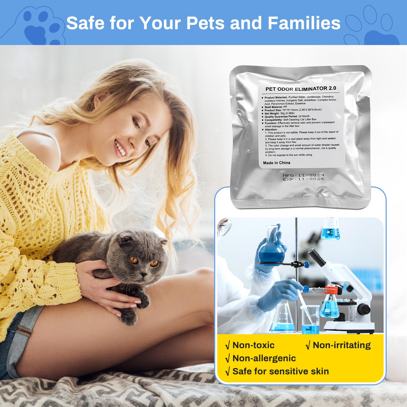 2.0 Deodorante per Toilette per Gatti Autopulente, Feriva Eliminatore di Adori per Lettiere di Gatti, Controllo Degli Odori Fragranza a Lunga Durata, Non Irritante, Alta Sicurezza(Confezione da 6)