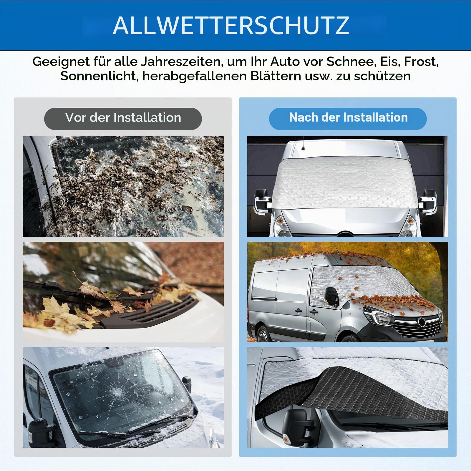 Verdickte Windschutzscheibenabdeckung für Movano 2010-2023, Renault Master 2010-2023, Windschutzscheibenabdeckung Anti-Frost-EIS-Staub-Fenster-Frontabdeckung, Sonnenschutz, Silber