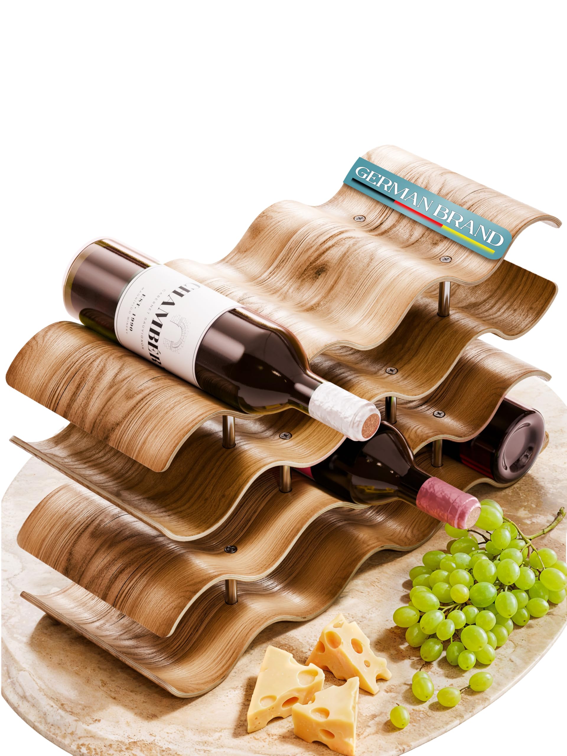 Dreiklang – be smart Weinregal Flaschenregal aus Holz für 12 Flaschen, stabil, Freistehend, modern, dekorativ, Platzsparend klein & schmal, 3 Ebenen (41,5 x 22,5 x 15,5 cm)