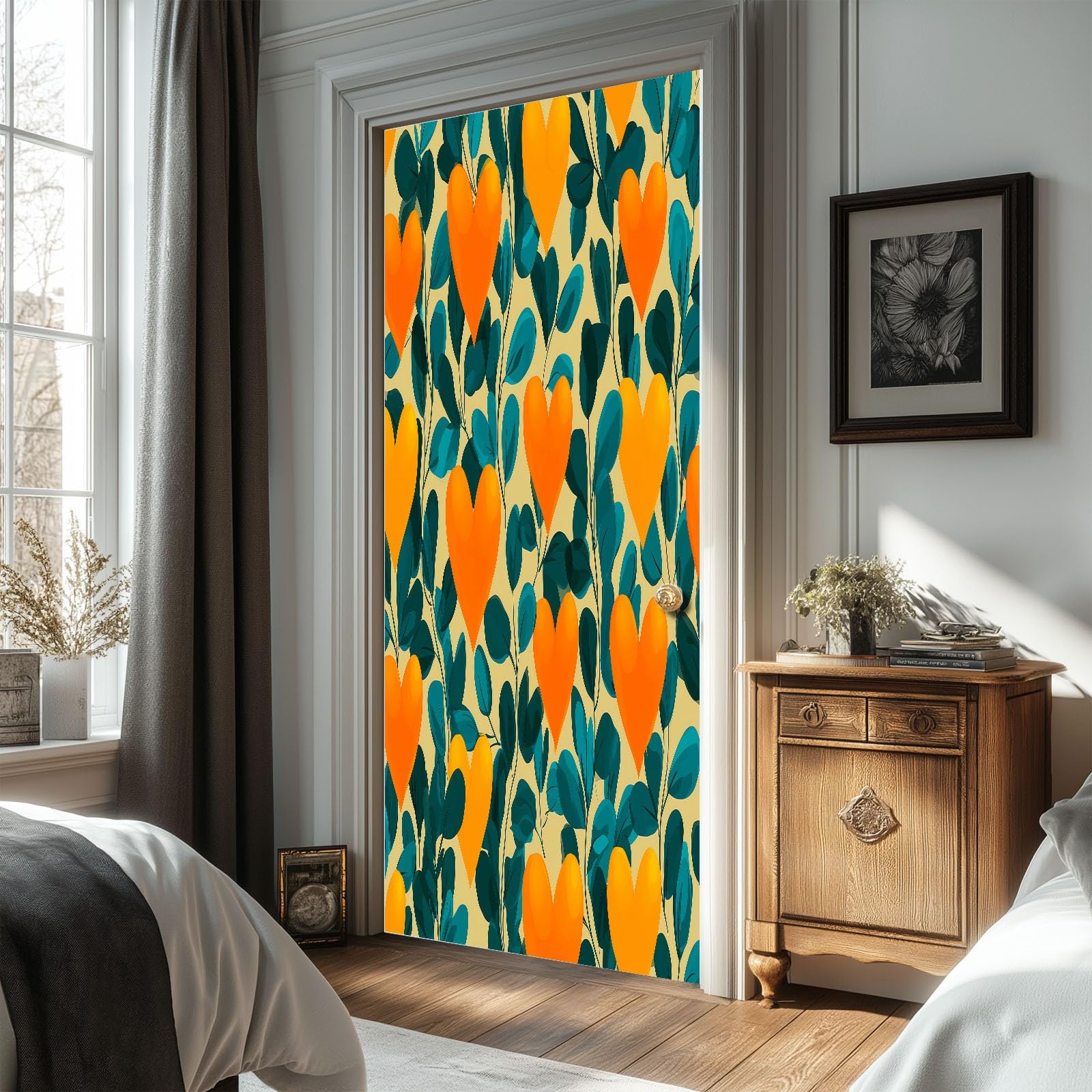 Tradycyjna naklejka na drzwi w stylu retro, romantyczna tapeta na drzwi dla dzieci, do sypialni, 95 x 215 cm (szer. x wys.)