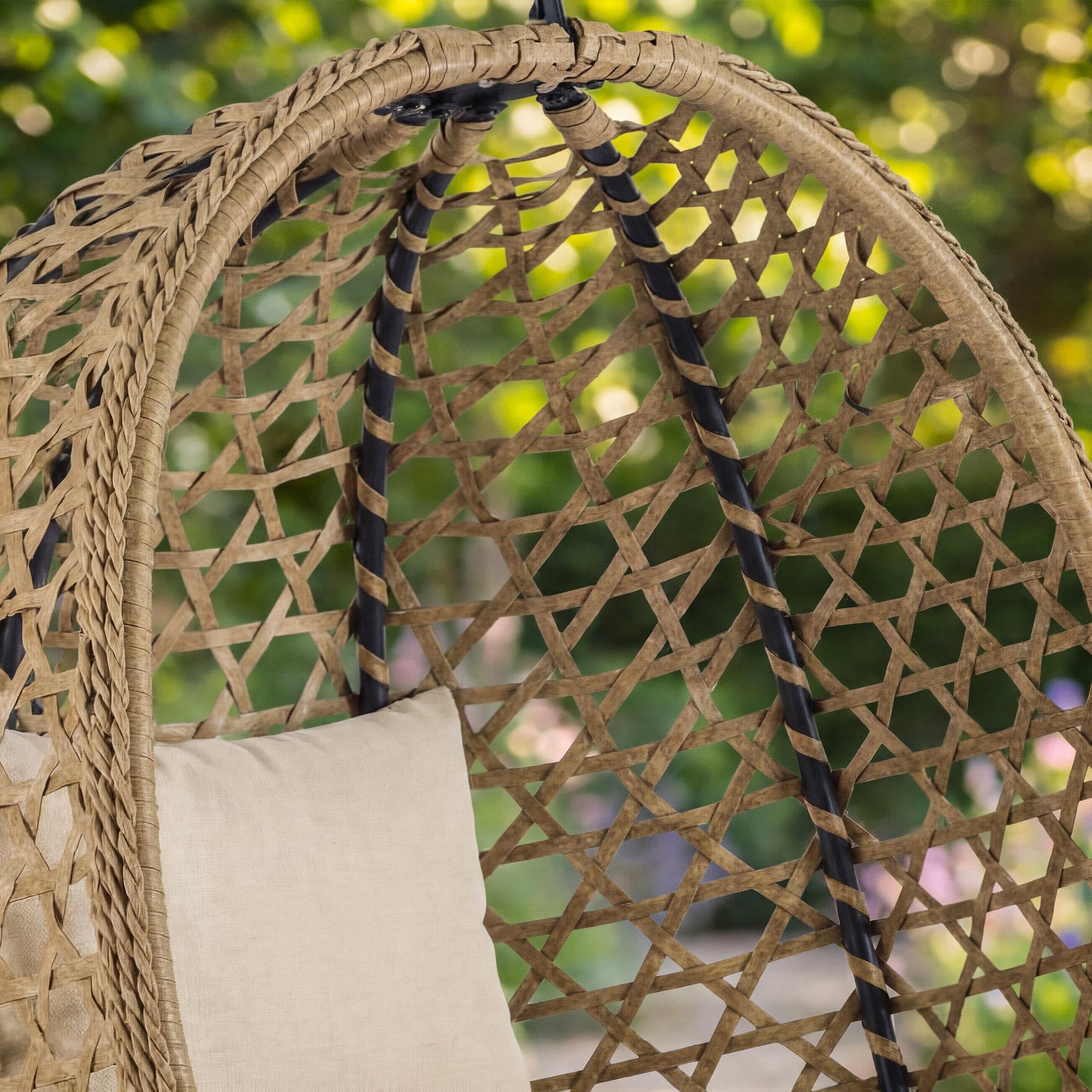 di volio Hängesessel mit Gestell PE-Rattan klappbar wetterfest Outdoor Somi | 15 cm Sitzkissen, verzinkter Stahlrahmen, Olefin-Seil, klappbar, wetterbeständig, bis 120 kg belastbar, abnehmbarer Bezug