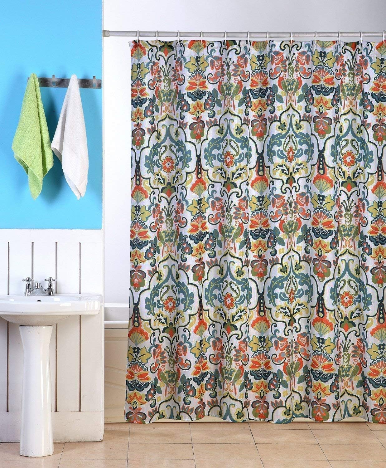Kashi Home Nikki Fabric Shower Curtain, 70"x70", Zig Zag Wave, Chevron Printed Design