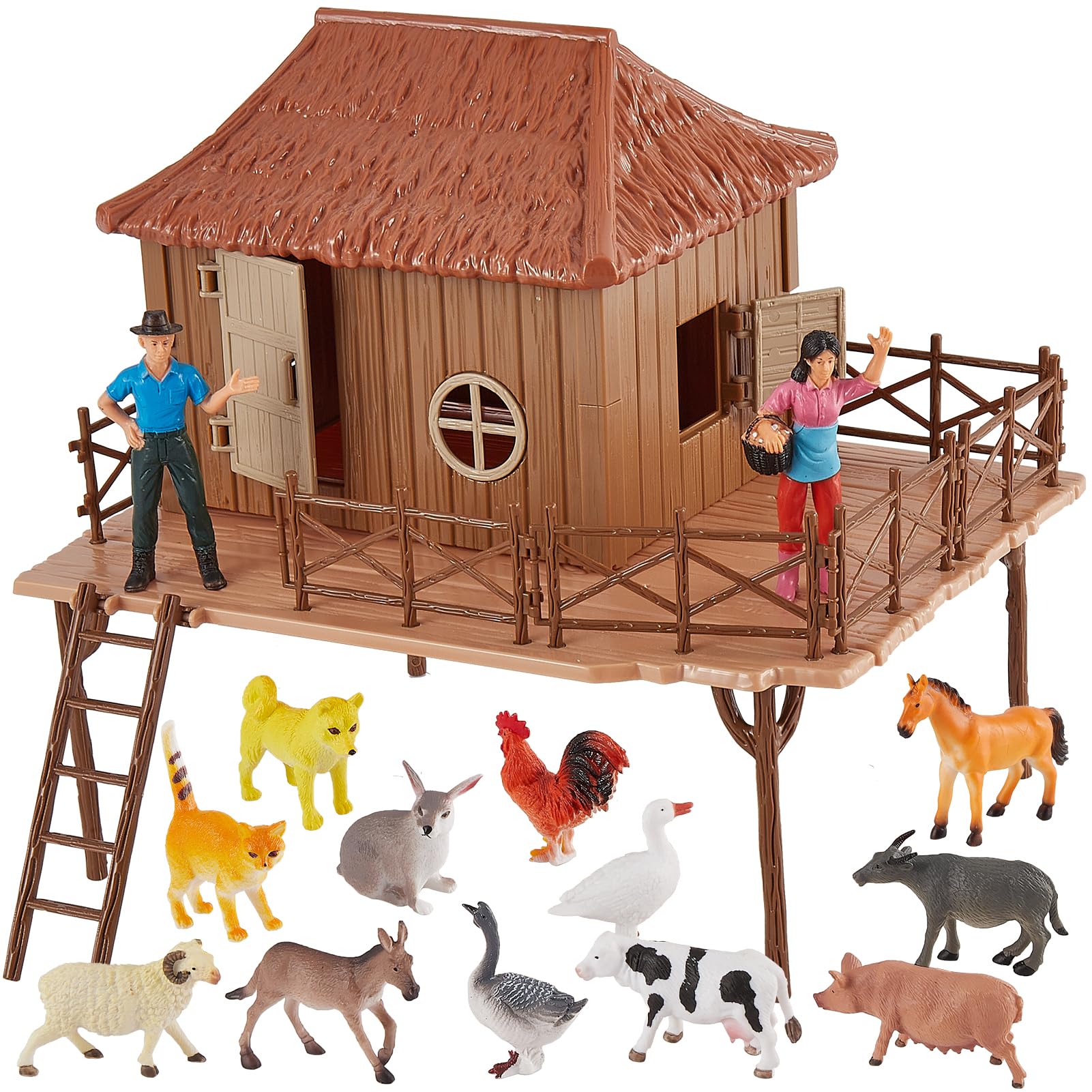 LINFUN KIDS Animal Farm Toys Fence Farm House Barn Playset for 3 Year Olds