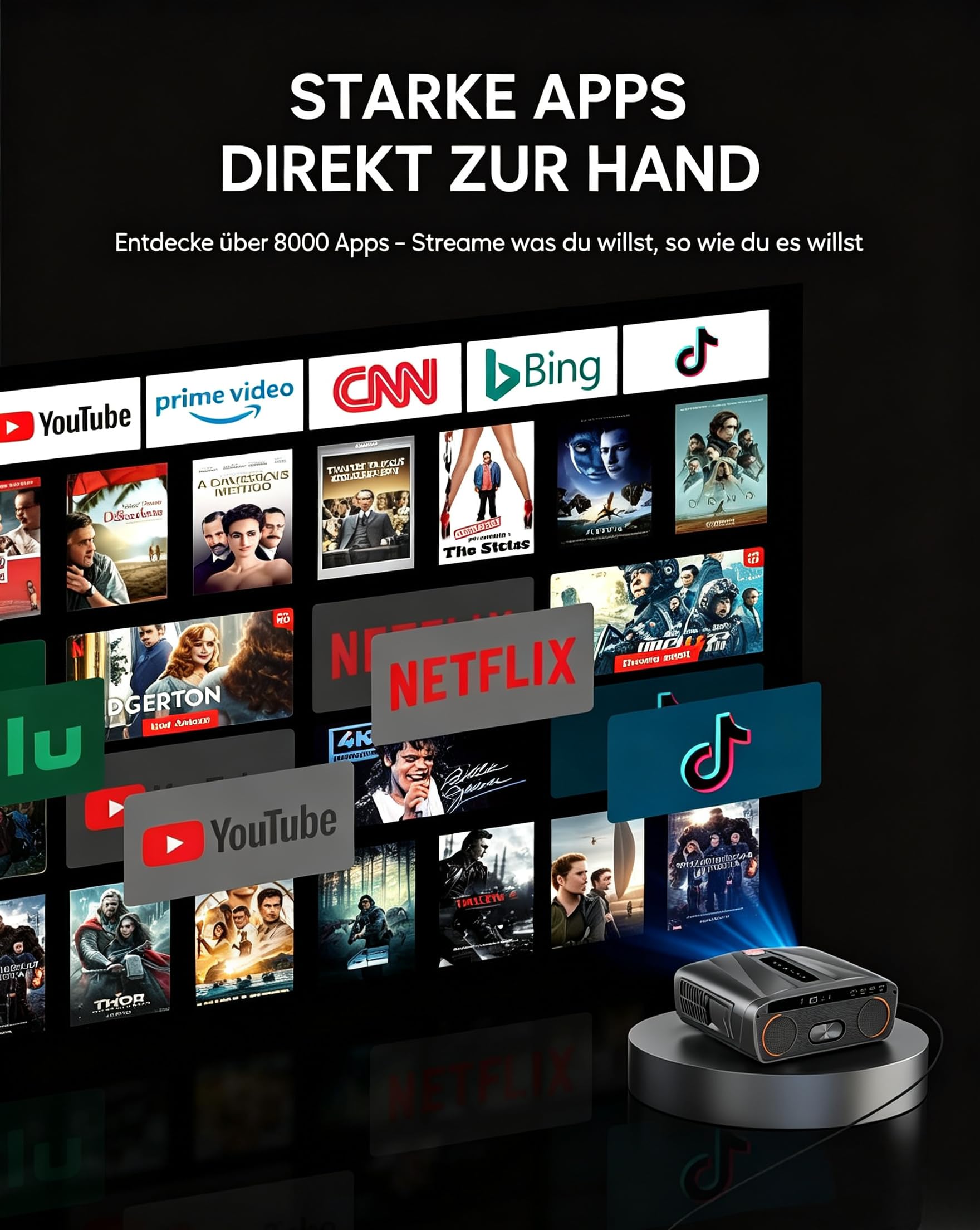 Vidéoprojecteur de lumière du jour 2300ANSI 4K Ultra HD HDR10 Projecteur intelligent de jour avec Tof Autofocus HDMI ARC/CEC 38W DB Audio WiFi6 Bluetooth 5.4 WiFi Vidéoprojecteur pour home cinéma