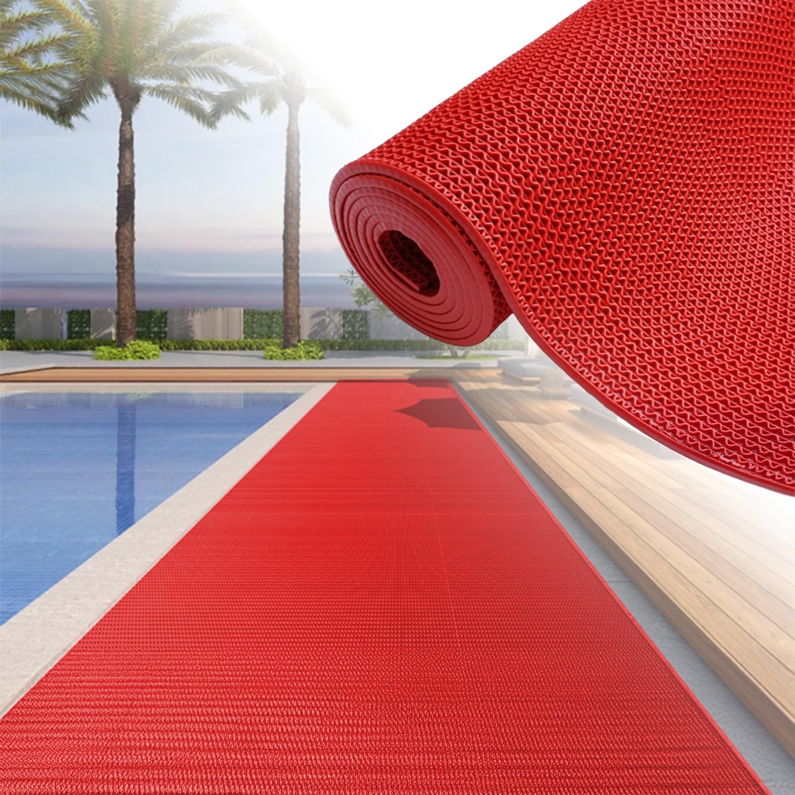 CTREVL PVC Rubber Floor Mats, Swimming Pool Bathroom Anti-Fatigue Rubber Matts, Drainage Non Slip Flooring Mats for Bathroom Swimming Pool Kitchen Washroom Restaurant Bar(Red,90x100x0.5cm)