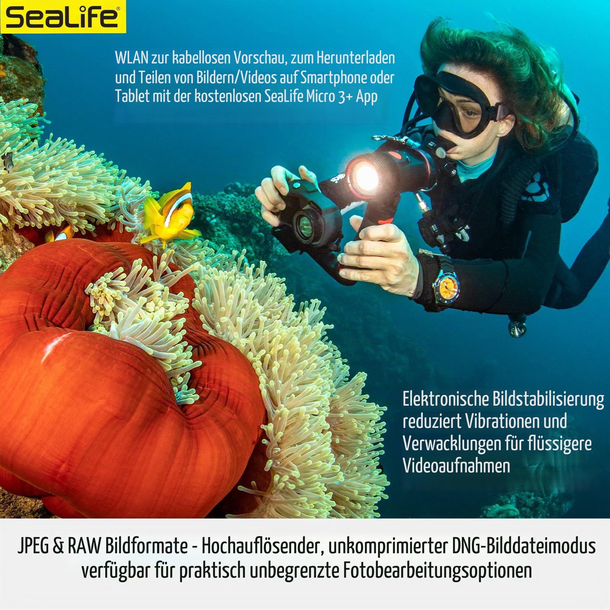 Sealife Micro 3.0 64GB (SL550) Unterwasser Kamera mit 4K Ultra HD Video und Wasserdicht bis 60m