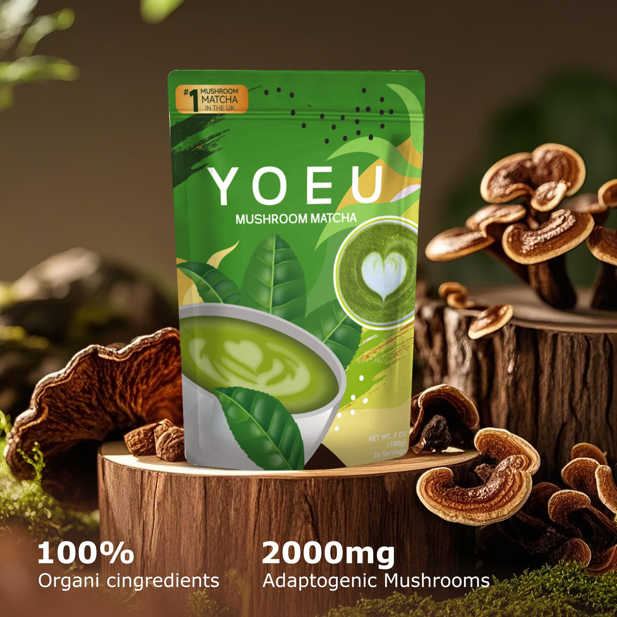 180g Organic Matcha Mushroom Powder Japanese Matcha 12 Natural Ingredients Instant Coffee Latte Powder Coffee Alternative — view 5