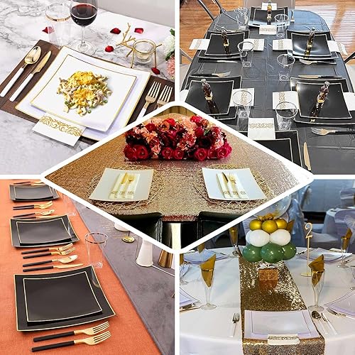 Miniatura 5 de Efavormart - Paquete de 10 platos de postre cuadrados cóncavos cuadrados de plástico duro de 8 pulgadas, platos desechables para ensaladas y