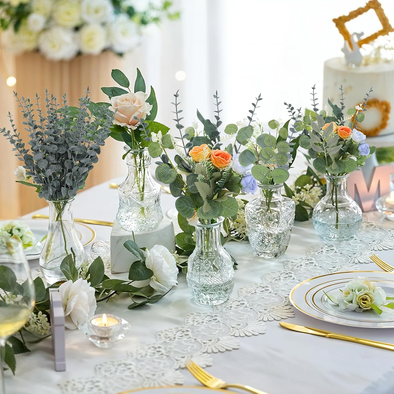 100 Pcs 4 Kinds Mixed Artificial Eucalyptus Leaves Stems Eucalyptus Stems Bulk, Fake Silver Dollar Eucalyptu Bundle Faux Plants Greenery for DIY Bouquets Floral Wedding Vase Bouquet Home Decor - Image 4