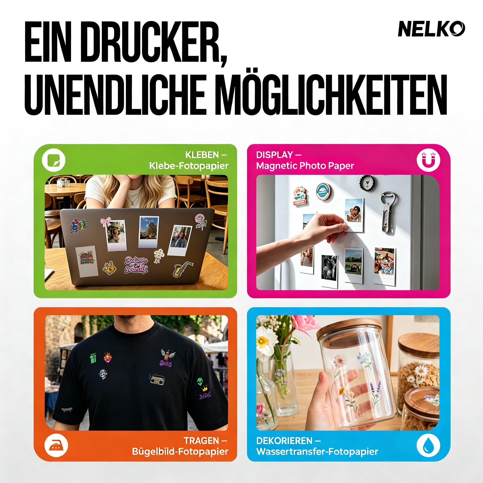 Nelko Flow Fotodrucker Tragbarer Mini Tintenstrahldrucker, Elfenbein