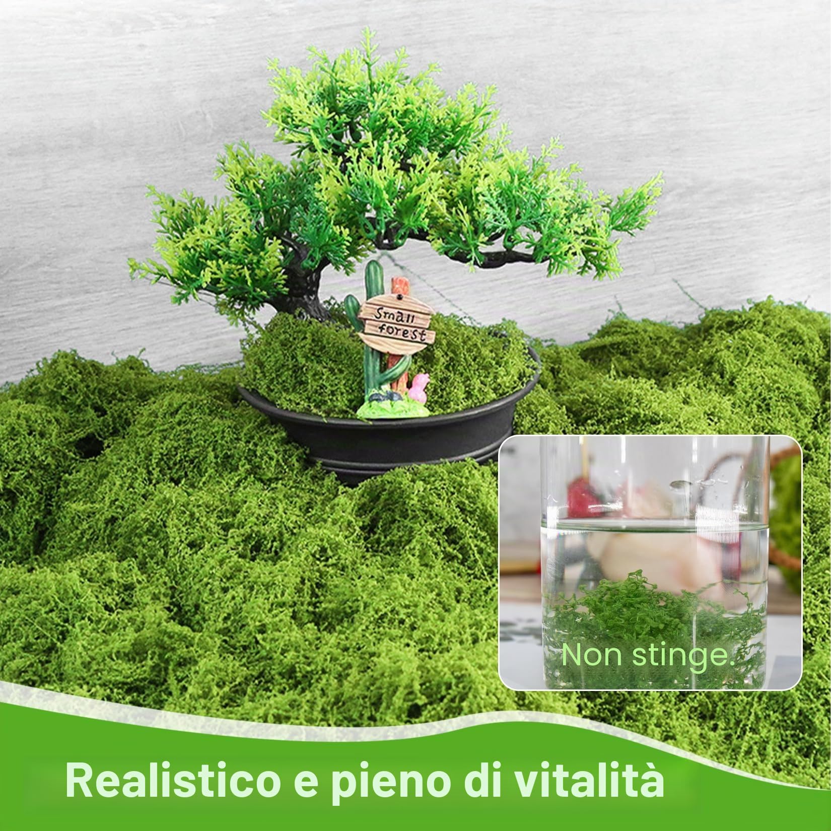 200 g Muschio Finto per Decorazioni, Muschio Artificiale per Decorare Fai Da Te, Acquario, Decorativo Estetico Floreali (100 g Verde Scuro + 100 g Verde Chiaro)