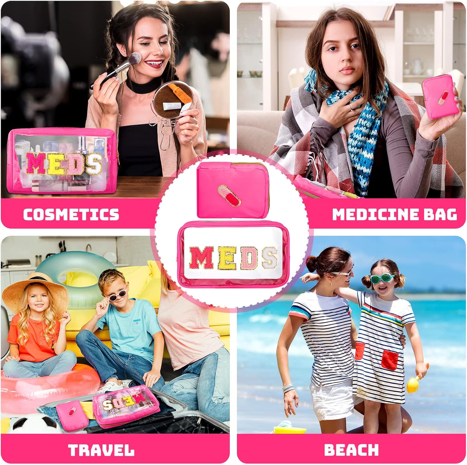 Hillban 2 Pcs Medicine Letter Bag Gift Chenille Preppy Clear Nylon Portable Makeup Meds Cases for Travel PVC Transparent Mini First Aid Storage Bag for Women(Lovely) - Image 6