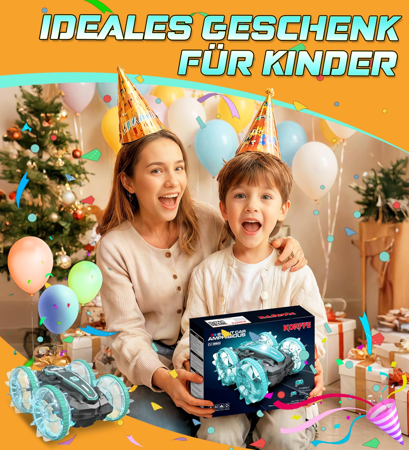 Korffe Amphibienfahrzeug RC Auto ab 3 Jahre Spielzeug Junge Weihnachten Geschenk Outdoor Wasserspielzeug