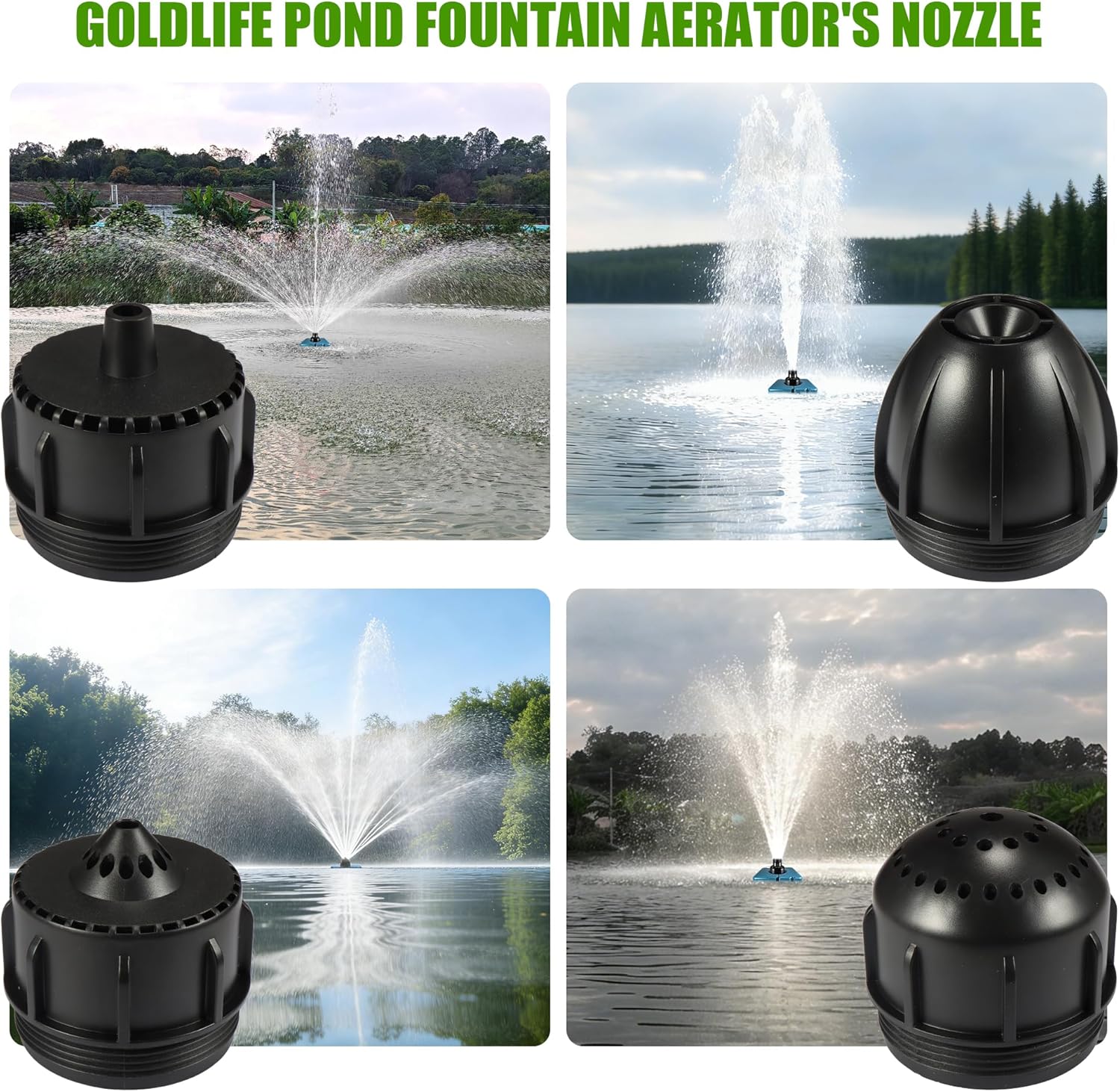 Goldlife Pond Fountain Aerator Accessories - N3 Nozzle Kit, 4-in-1 ABS Nozzles, 4 Unique Water Flow Modes Water Spray Sprinkler Head, Replacement Fountain Aerator Pump Nozzle for Garden Pond