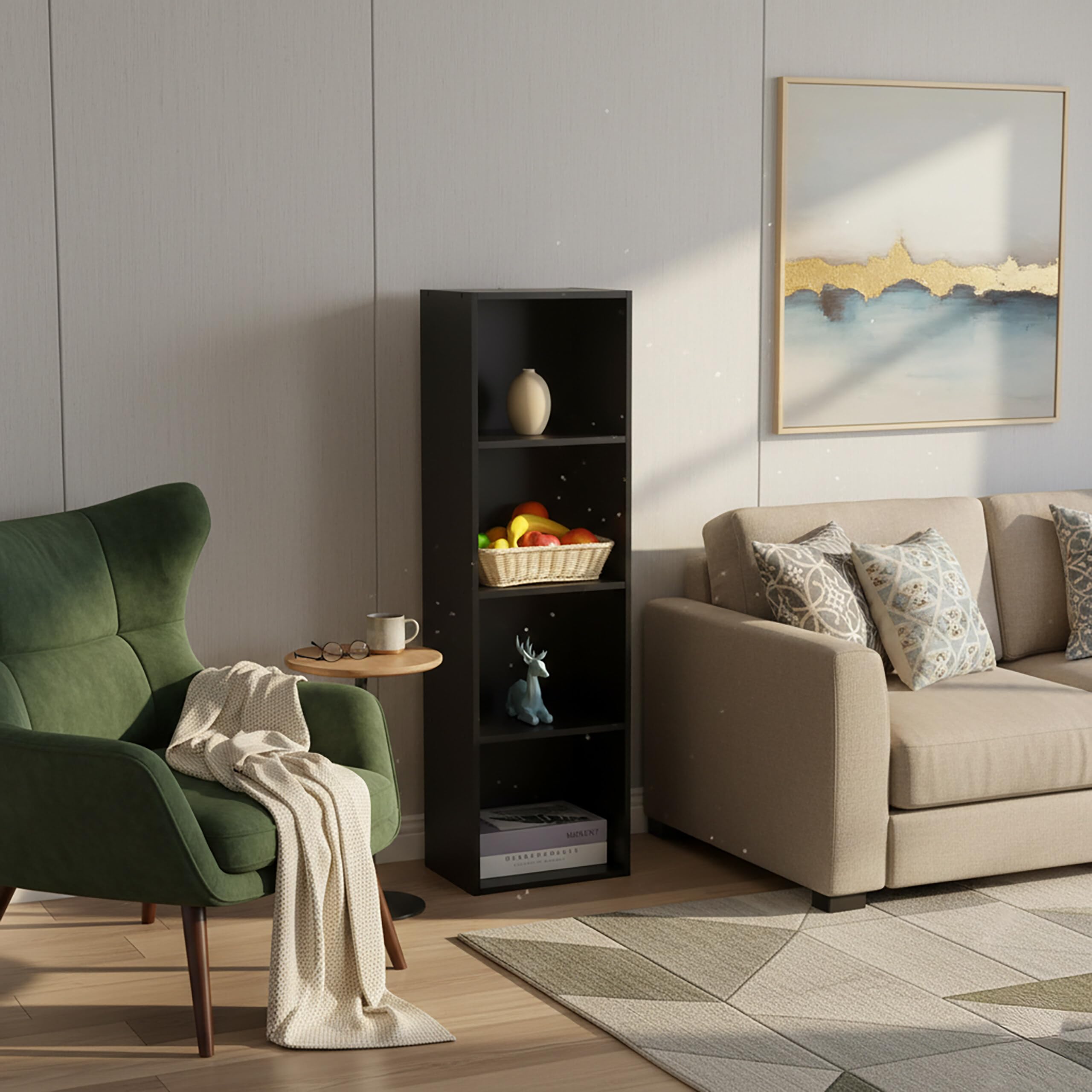 Relaxdays Libreria, HxLxP: 106 x 32 x 24 cm, 4 Scomparti, a cubi, Nero, Librerie per Soggiorno