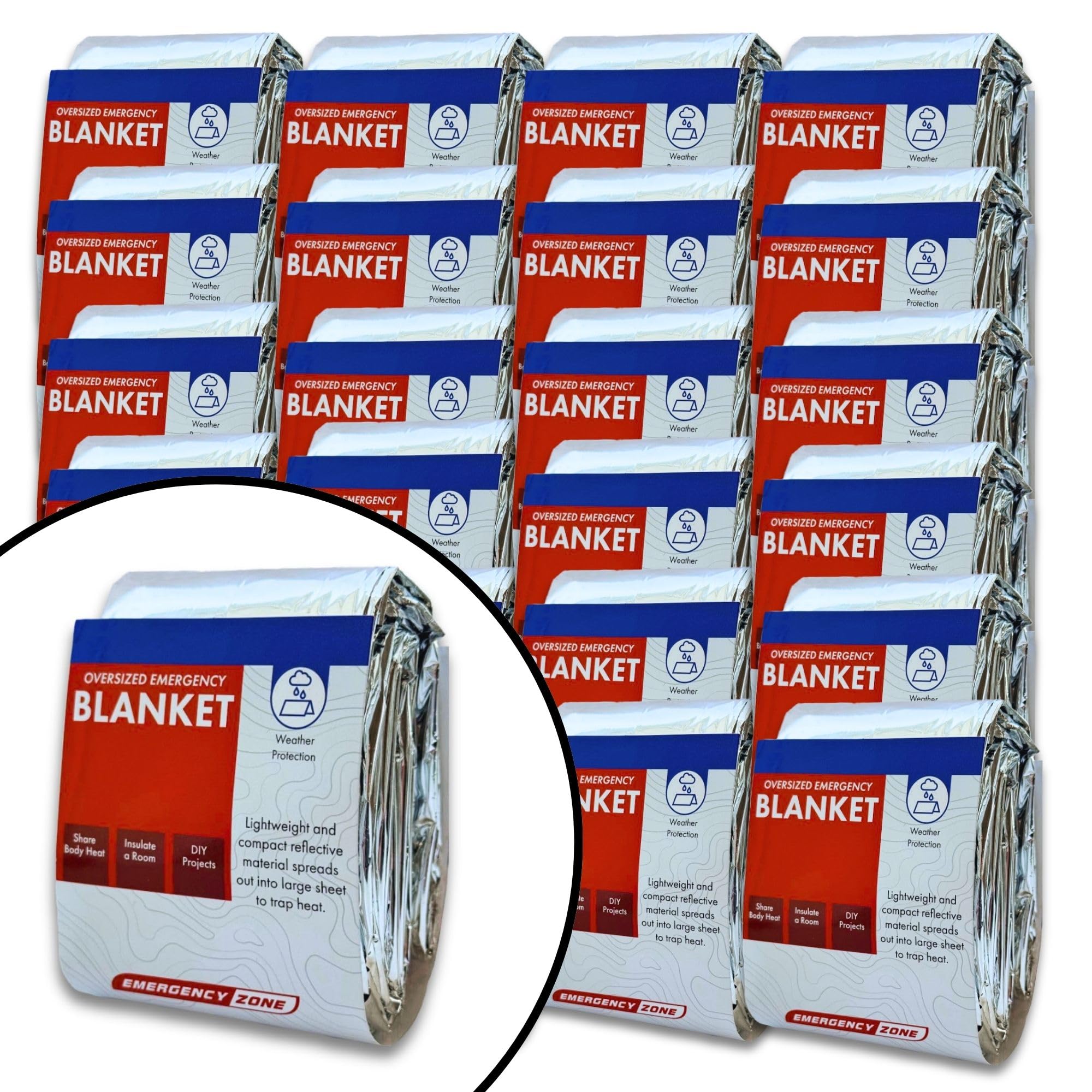 Emergency Zone 71x142 Inch Oversized Emergency Blanket, Reflective Thermal Blanket. Available in Single, 2, 3, 4, 5, 30 & 120 Packs