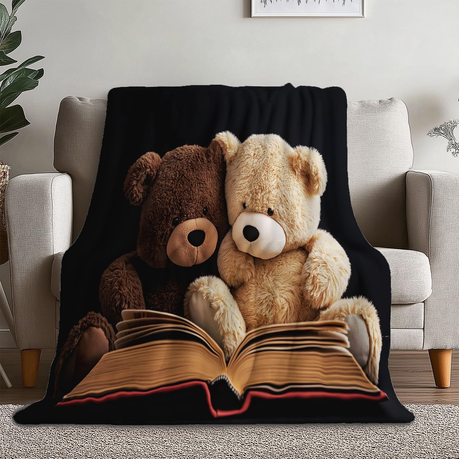 Kuscheldecke Erwachsene 3D Bunt Flanelldecke Sherpa Fleecedecke Erwachsene 150 x 200 cm Weiche Microfaser Warmer Wohndecke Einfacher Teddybär Motiv leichte und warme Wohndecke