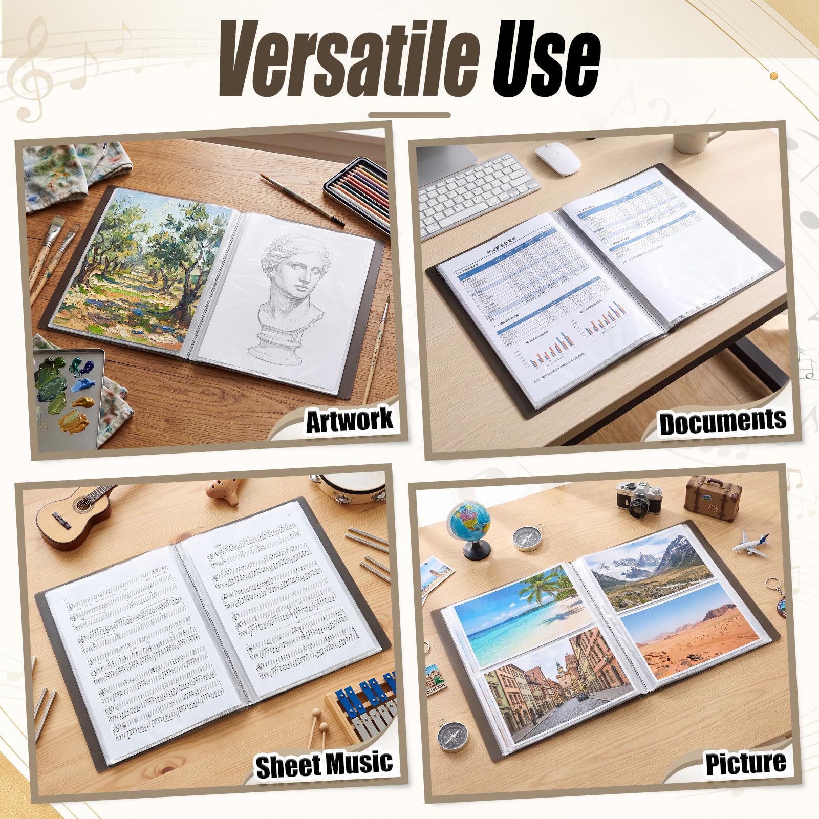 Paquete de 12 carpetas de arte de 8.5 x 11 pulgadas, tamaño A4, 40 bolsillos/80 páginas, carpeta de arte con fundas de plástico, libro de presentación para documentos, fotos, recetas, papeles