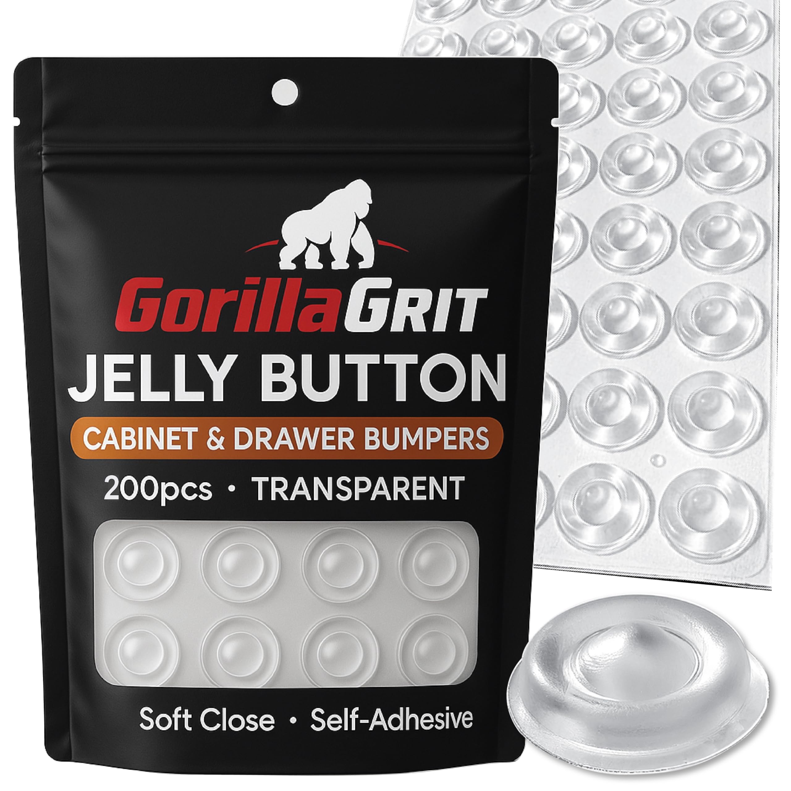 Cabinet and Drawer Soft Close Bumpers - Jelly Button Sound Dampening Self Adhesive Rubber Bumper - Clear, Transparent - Round 1/2" Diameter - 200pcs