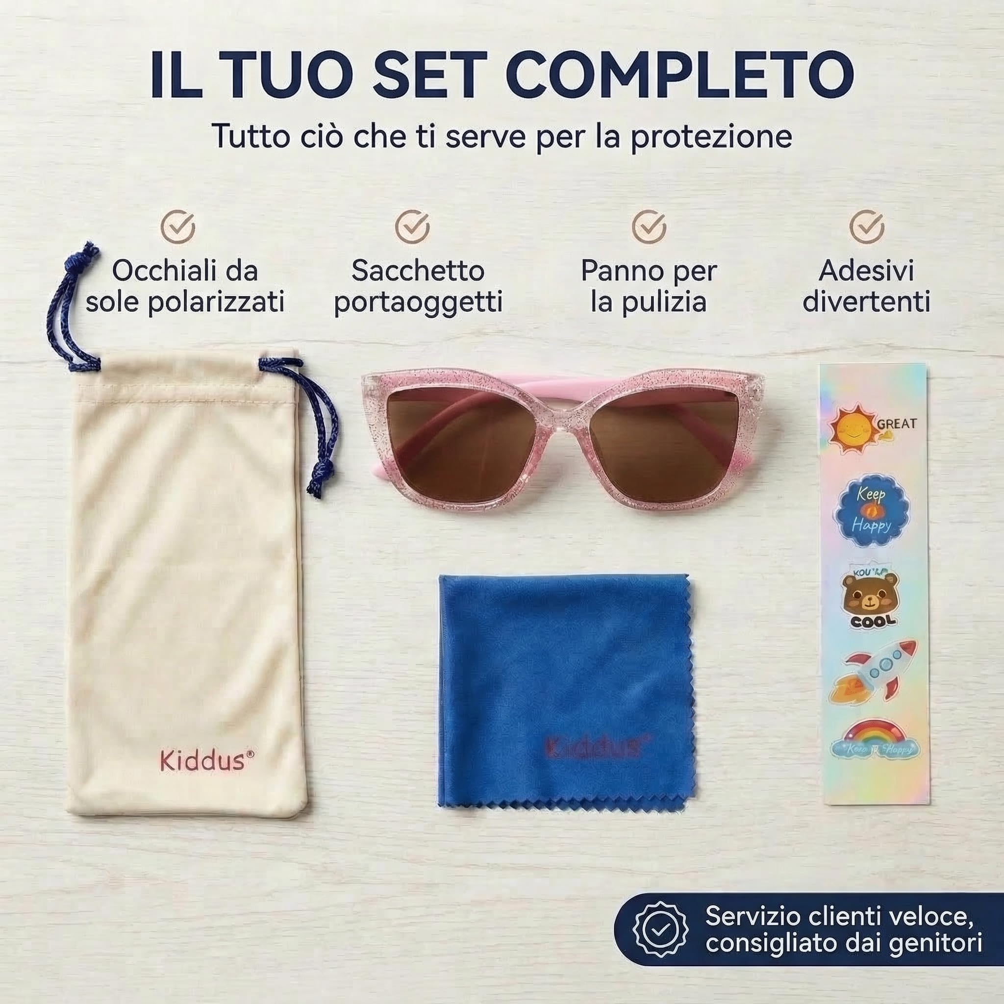 Kiddus Occhiali da Sole Bambina 4-8 Anni, Polarizzati UV400 CAT3, Montatura TR90 Flessibile, Aste in TPE, Ponte in Silicone, Certificazione CE ISO REACH