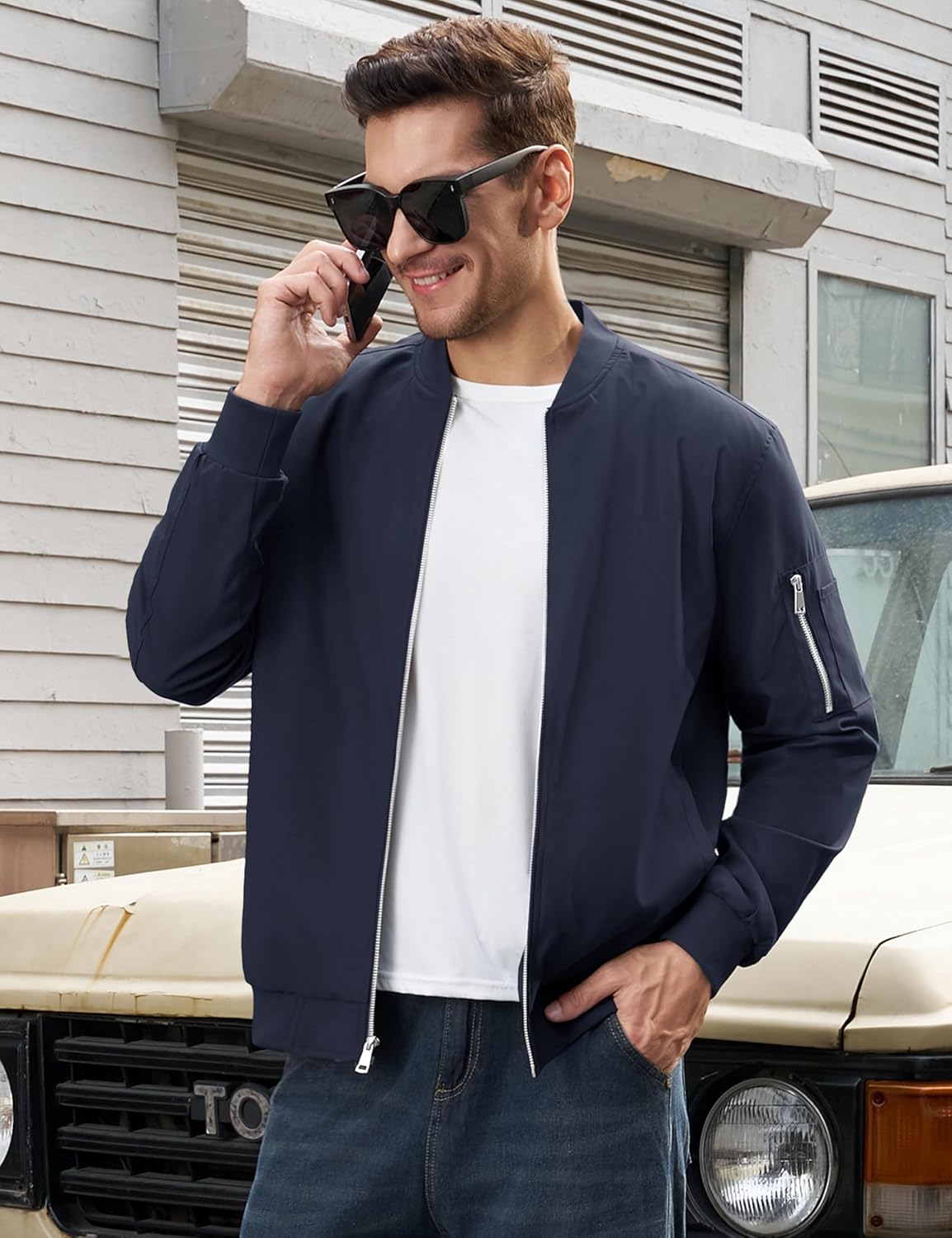 TACVASEN Mens Bomber Jacket Plaid Lined Casual Windbreaker Stylish Light Fall Spring Jackets Windproof Zip Up Coat - Image 3