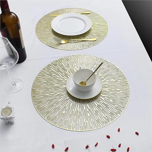 Miniatura 5 de Gold Round Placemats for Dinner Table Set of 6 Metallic Plastic Place Mats No-Slip Wipeable Table Mats