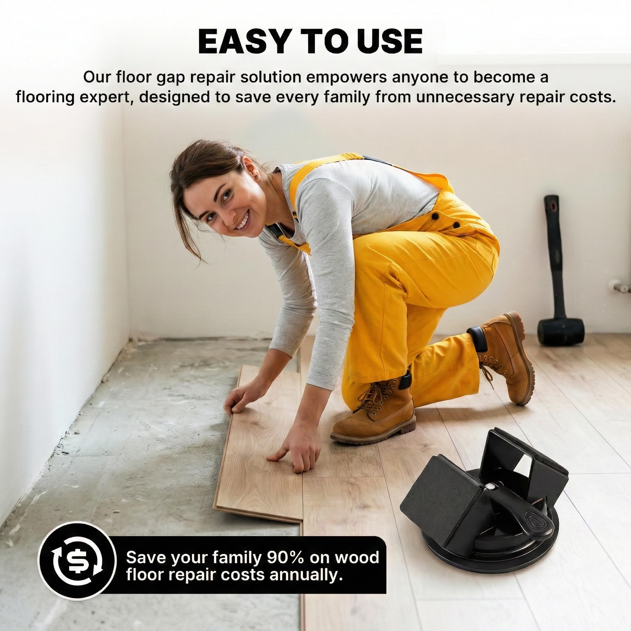 Floor Gap Fixer Tool Heavy Duty 45°Striking Surface Floor Gap Repair Tool Made of Iron & Enhanced Suction Cup with Slot Cutter and 5pcs Sticky Pads for Fixer Laminate/Vinyl Flooring Tools — view 3
