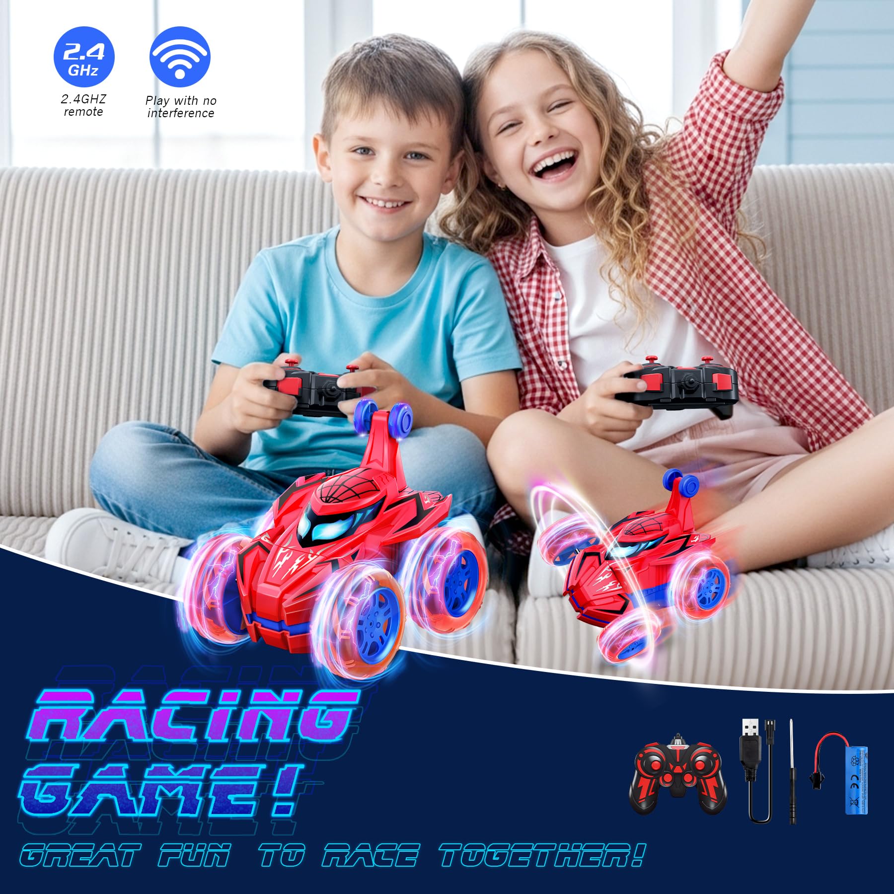 Ophy Macchina Telecomandata per Bambini, Giochi Bambini 3 4 5 6 7 8 9 Anni, Regalo Bambino 3 4 5 6 7 8 9 Anni, Giocattolo per Auto Telecomandata Acrobatica per bambini, Spider Car