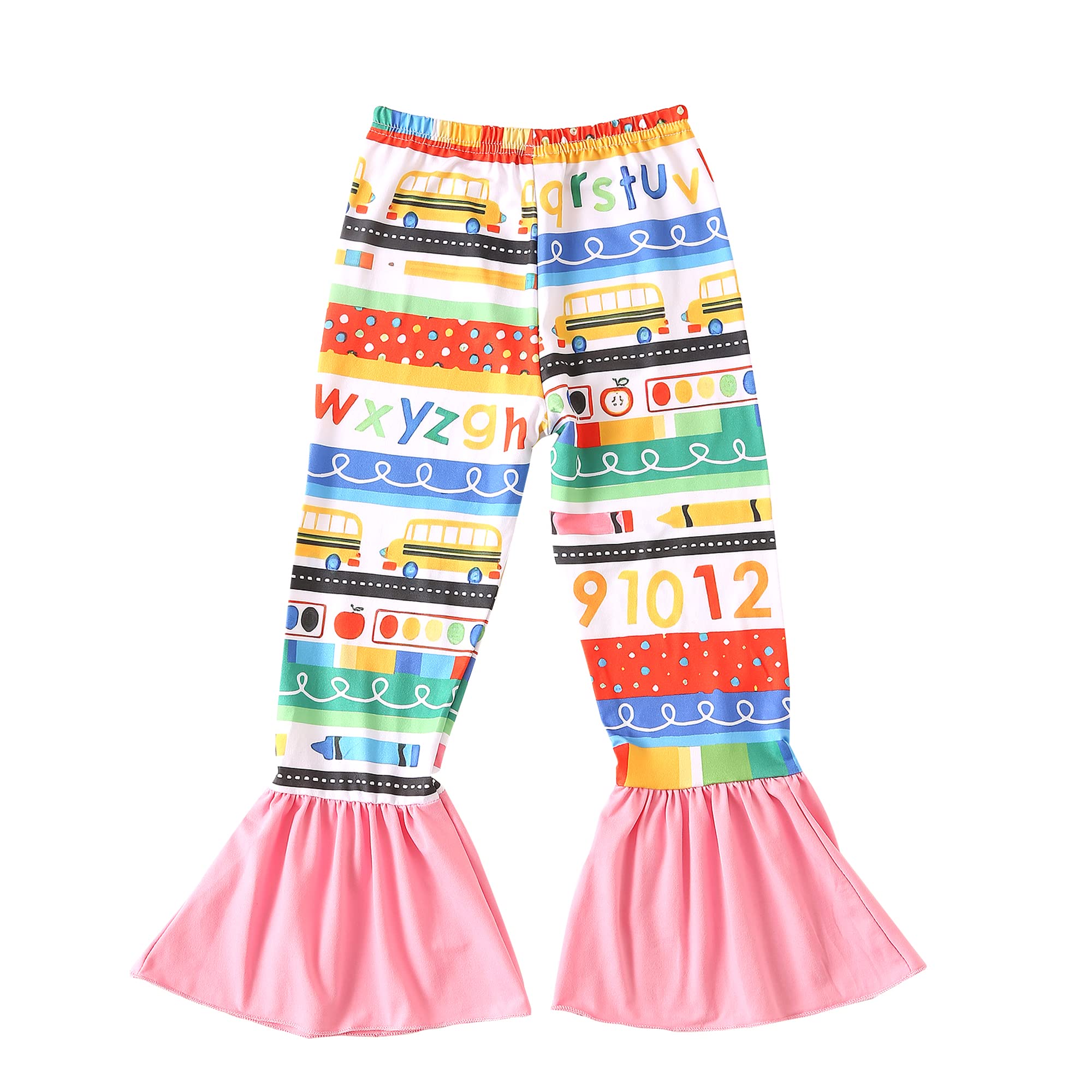 Back to School Toddler Girls Ruffle Pencil Leggings Flare Pants Bell Bottoms