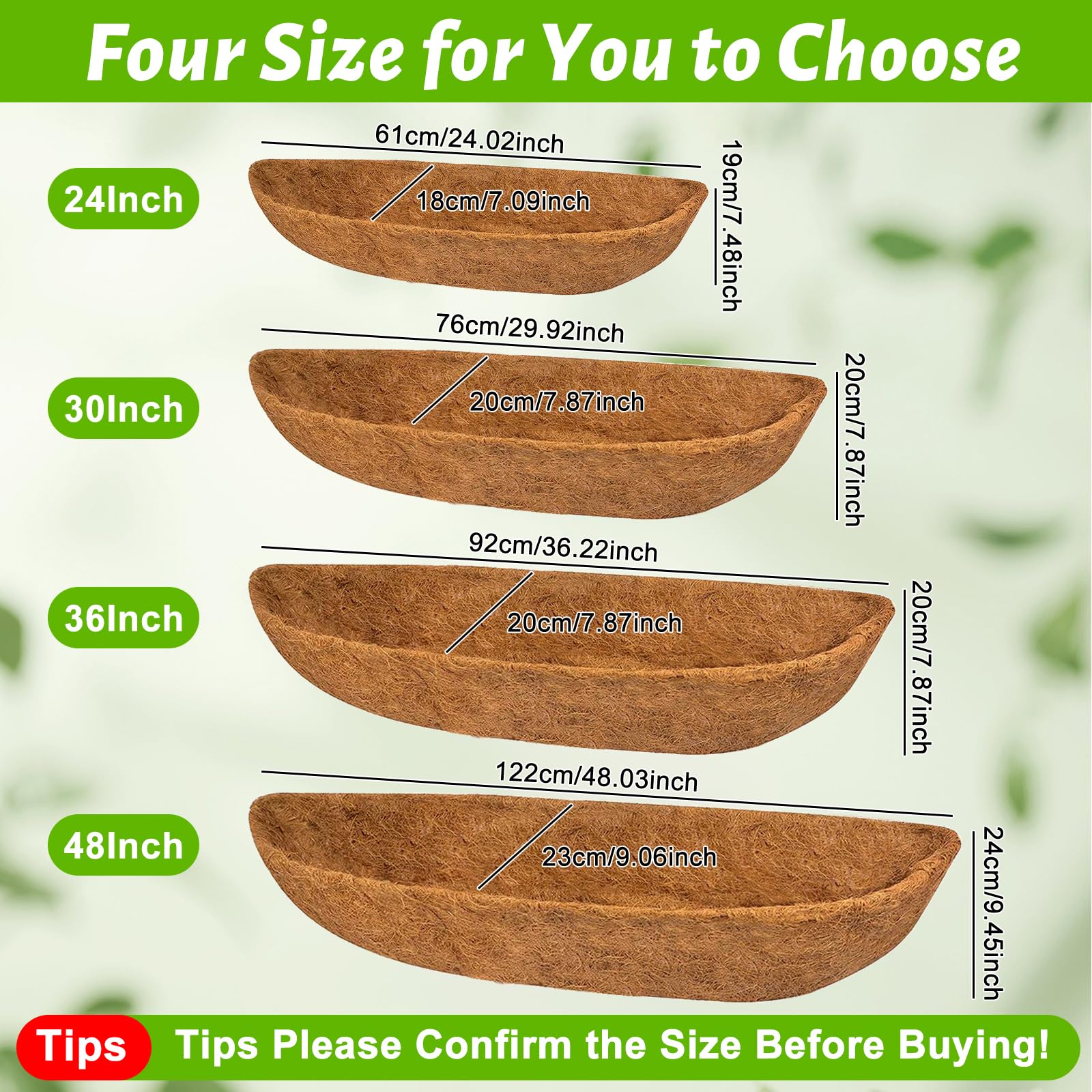 Hoxgar 2PCS Hanging Basket Liners, 24 Inch Coco Coir Trough Planter Liner, Replacement Coconut Liners for Wall-mounted Planter, Window Box, Hanging Trough Flower Basket — view 2