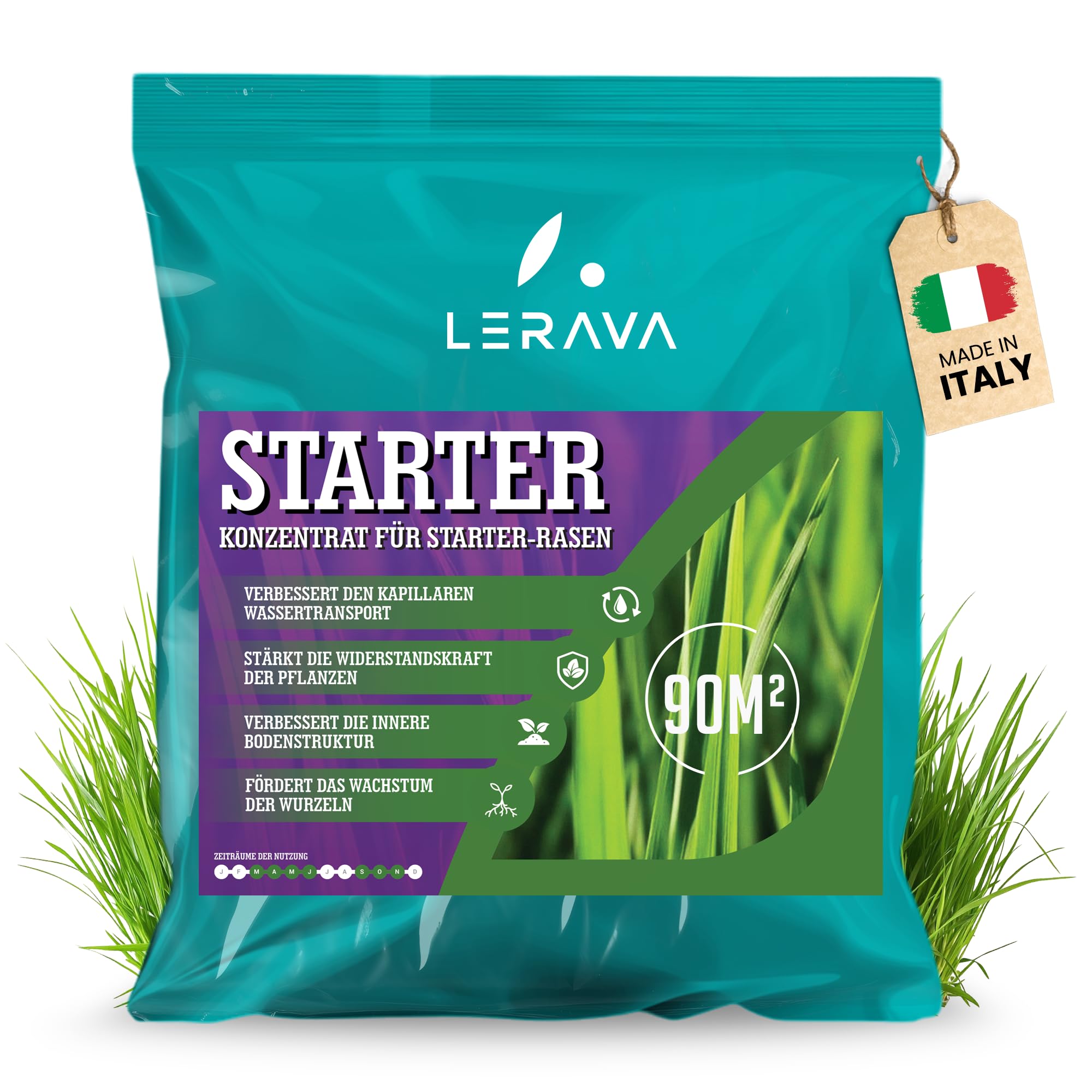 LERAVA Rasendünger Starter (90 m²) - aktiviert Wurzelwachstum - ideal für Rasensamen ohne Verbrennungsgefahr - stärkt Widerstandskraft und Wurzeln - Startdünger für dichte Rasenflächen