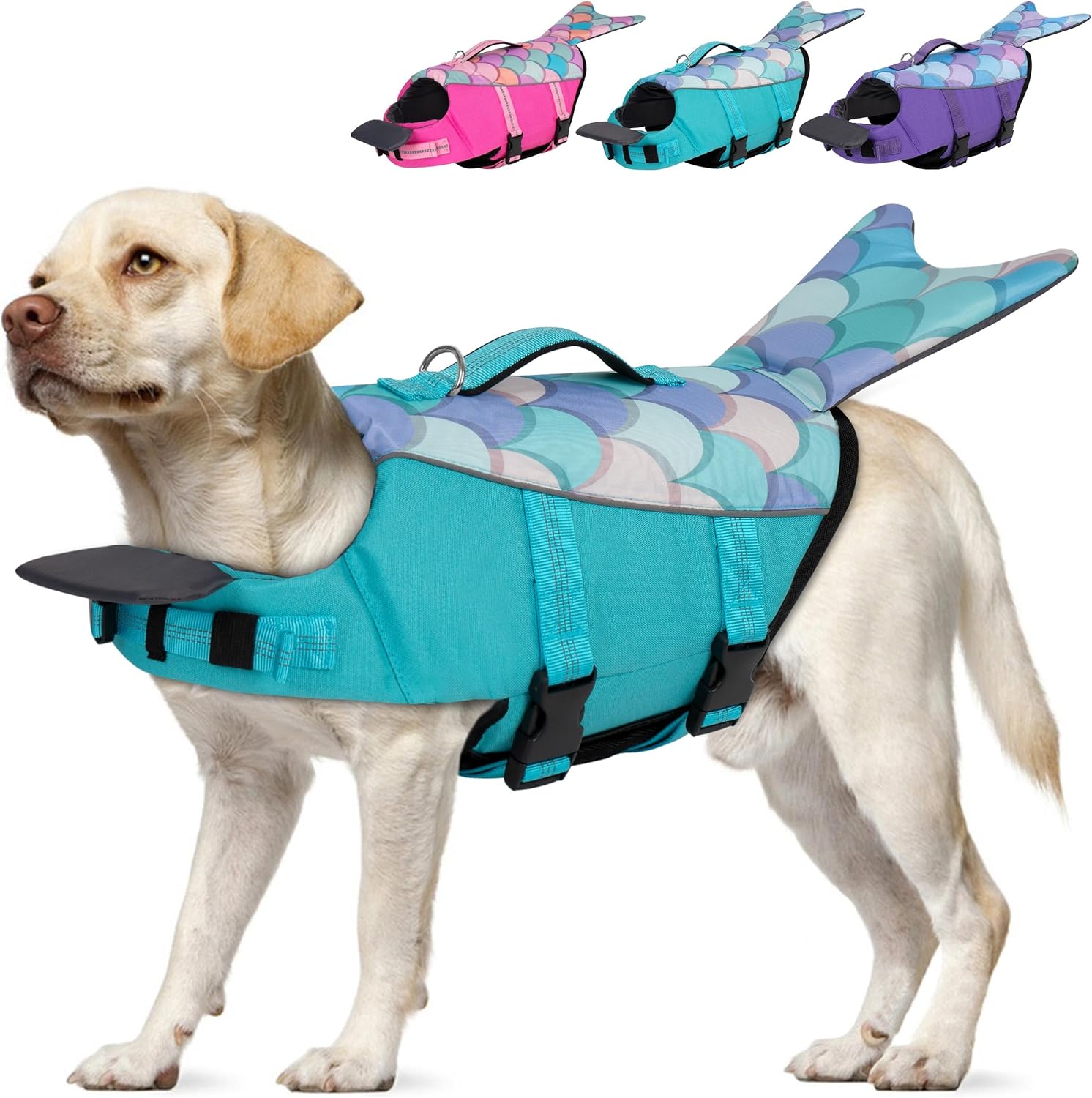 cyeollo Dog Life Jacket Reflective Mermaid Dog Life Vest for Swimming Boating, High Buoyancy Pet Life Preserver Lightweight Small Medium Large Dog Lifejackets with Front Float, Blue XL X-Large (Chest Girth: 29"-34") 3# Blue Mermaid