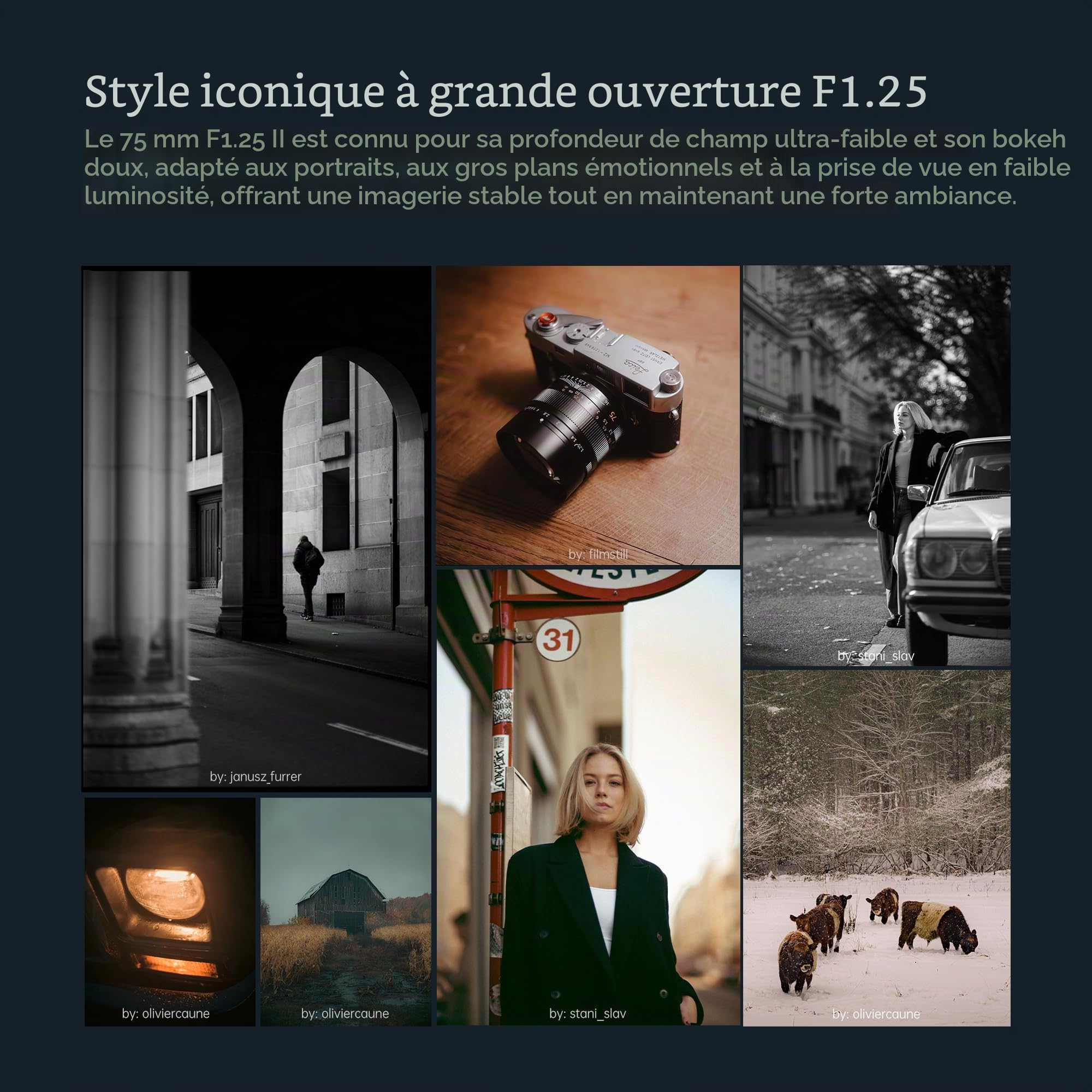 Objectif à Mise au Point Manuelle 7artisans 75 mm f/1.25 Mark II Compatible avec Les appareils Photo Leica à Monture M (Leica M240, M3, M6, M7, M8, M9, M9p, M10)