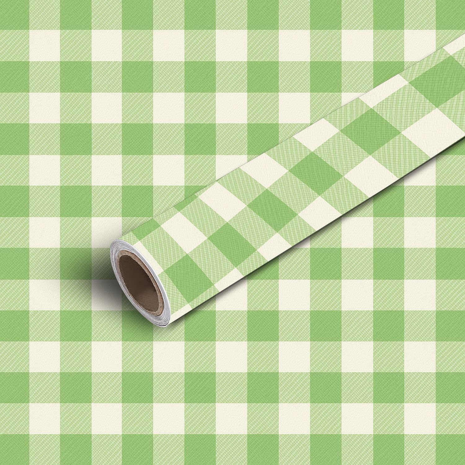 Deruinvaio Multi8 45X300 Peel And Stick Wallpaper Green Gingham Plaid Seamless Contact Paper Self Adhesive Wallpaper Removable Wall Mural Wall Sticker For Bedroom Kitchen